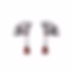 Серьги «Тройка» с бриллиантом, турмалином и гранатом в белом золоте.