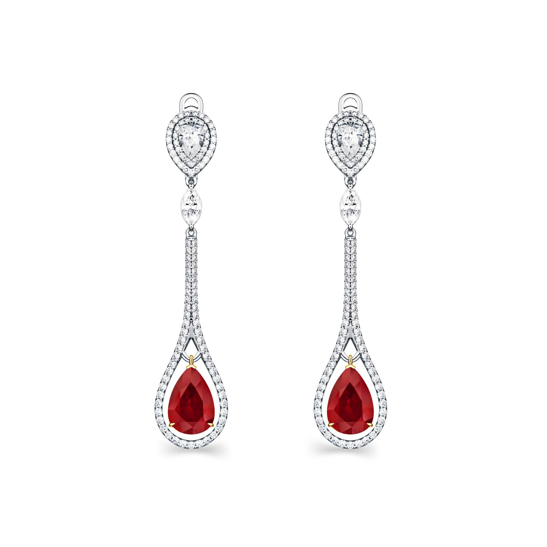 Серьги из белого золота с рубинами 2.87 и 2.65 карата.