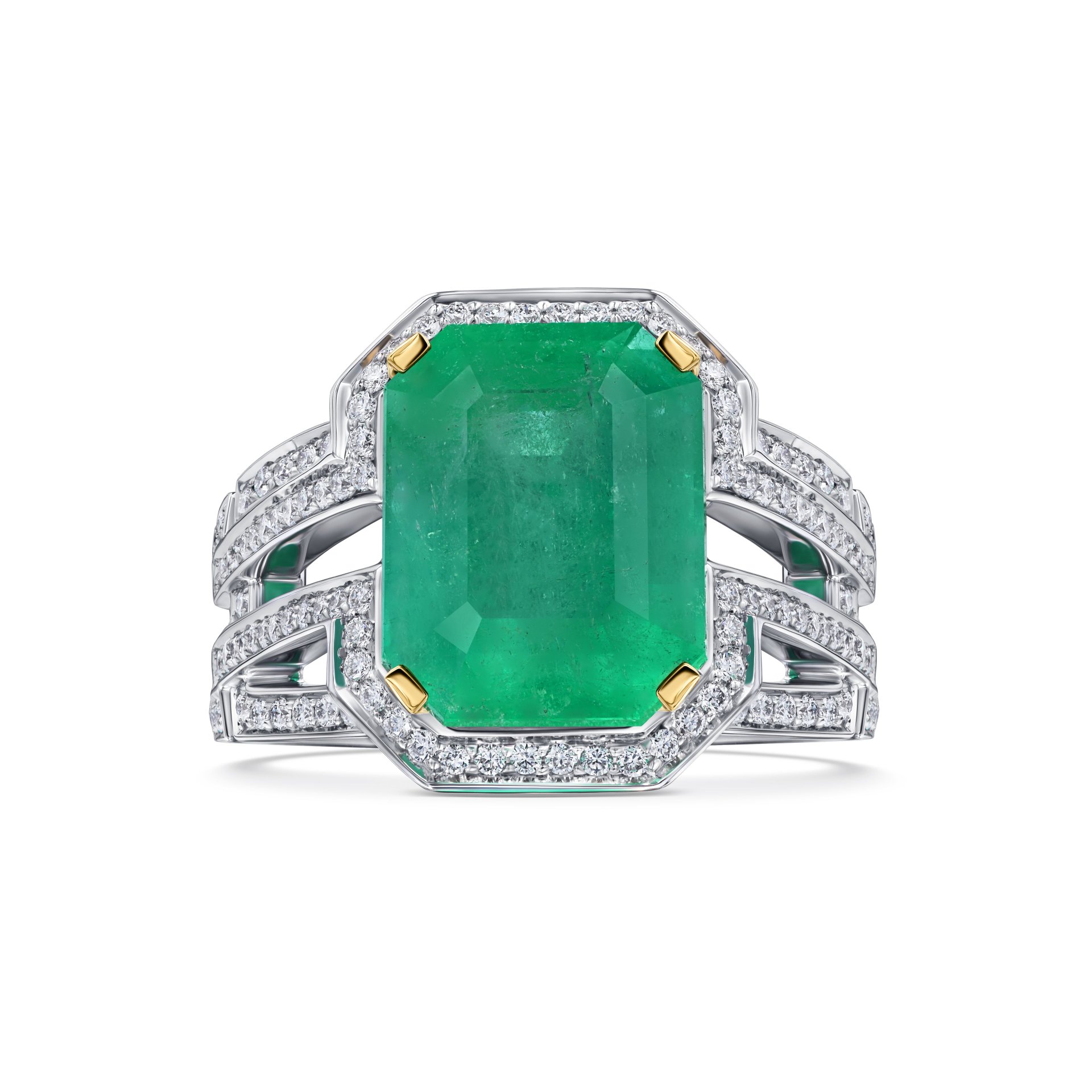 Кольцо с крупным изумрудом 5.7 карат в белом золоте