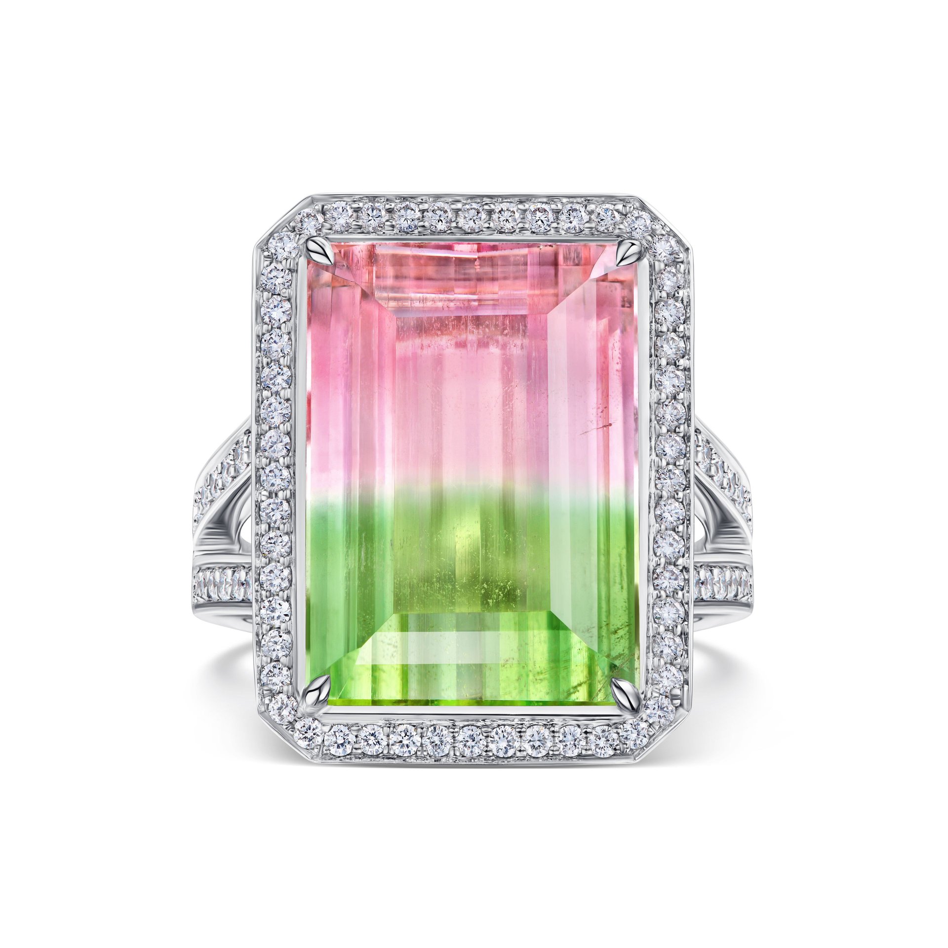 Кольцо из белого золота с полихромным турмалином 9.05 карат.