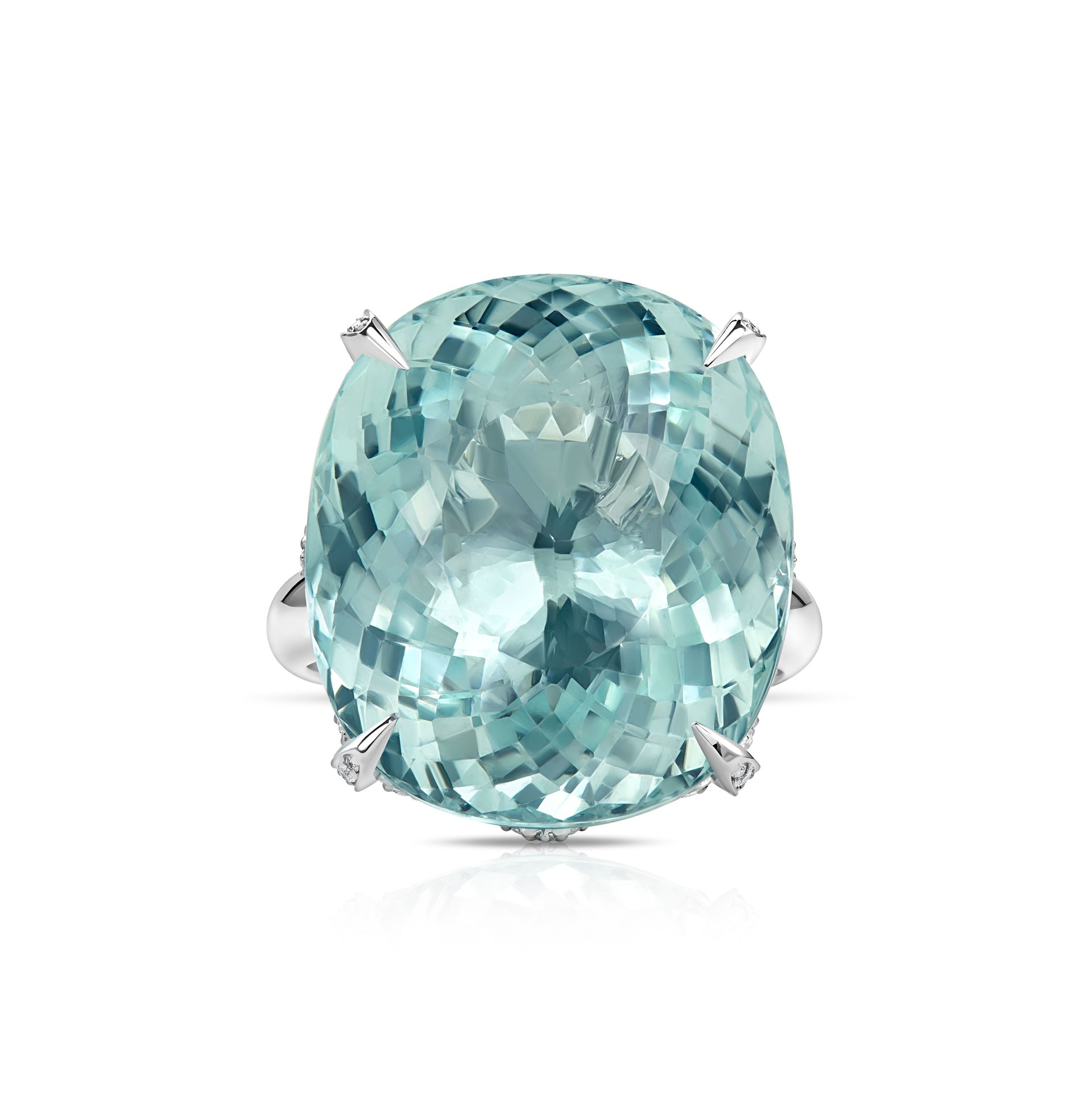 Кольцо с крупным аквамарином 27.63 карата в белом золоте