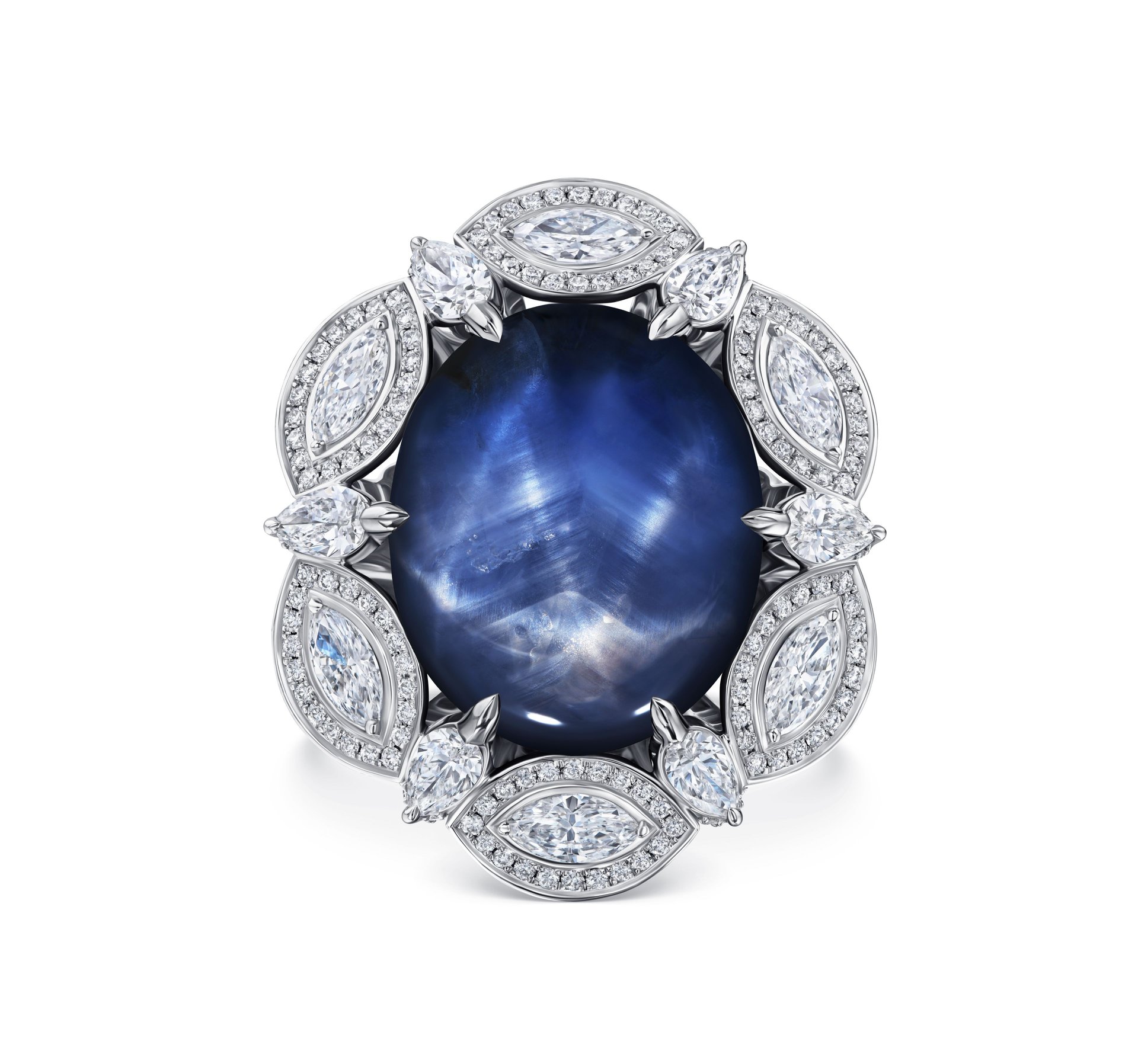 Кольцо Eternal Star с звездчатым сапфиром 23.04 карат в белом золоте