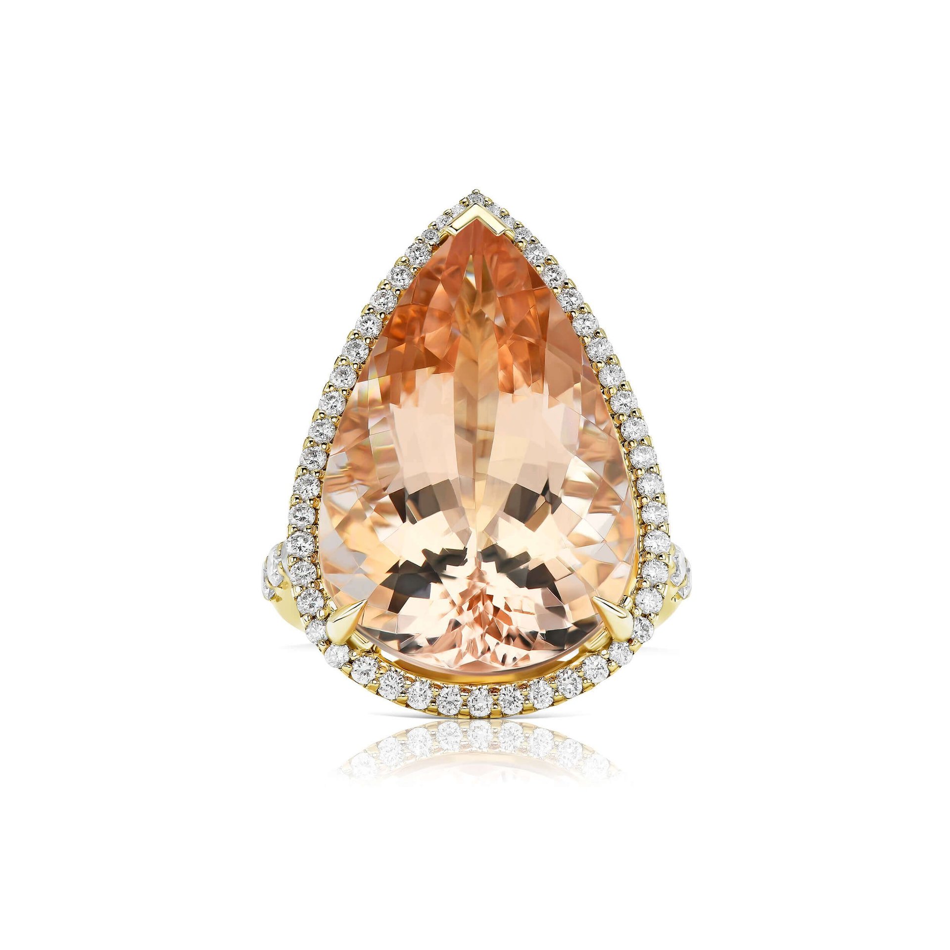 Кольцо с крупным морганитом 14.45 карат в жёлтом золоте