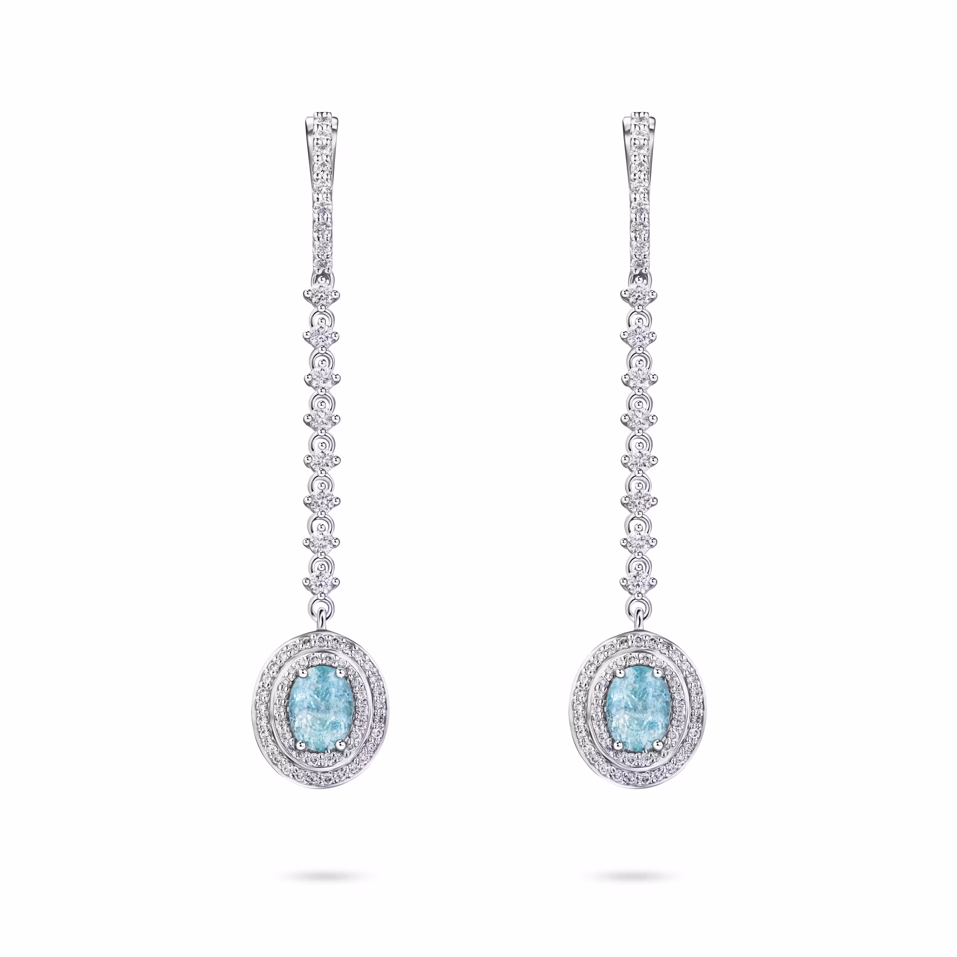 Серьги из белого золота с турмалинами Параиба 0.75 и 1.09 карат