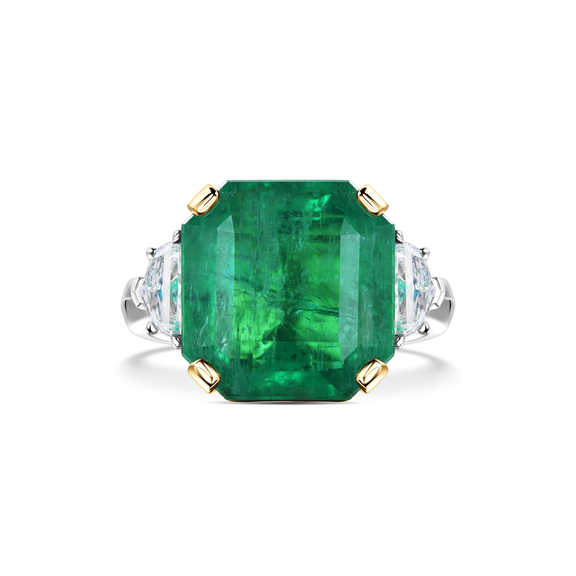 Кольцо с крупным изумрудом 8.15 карат в белом золоте