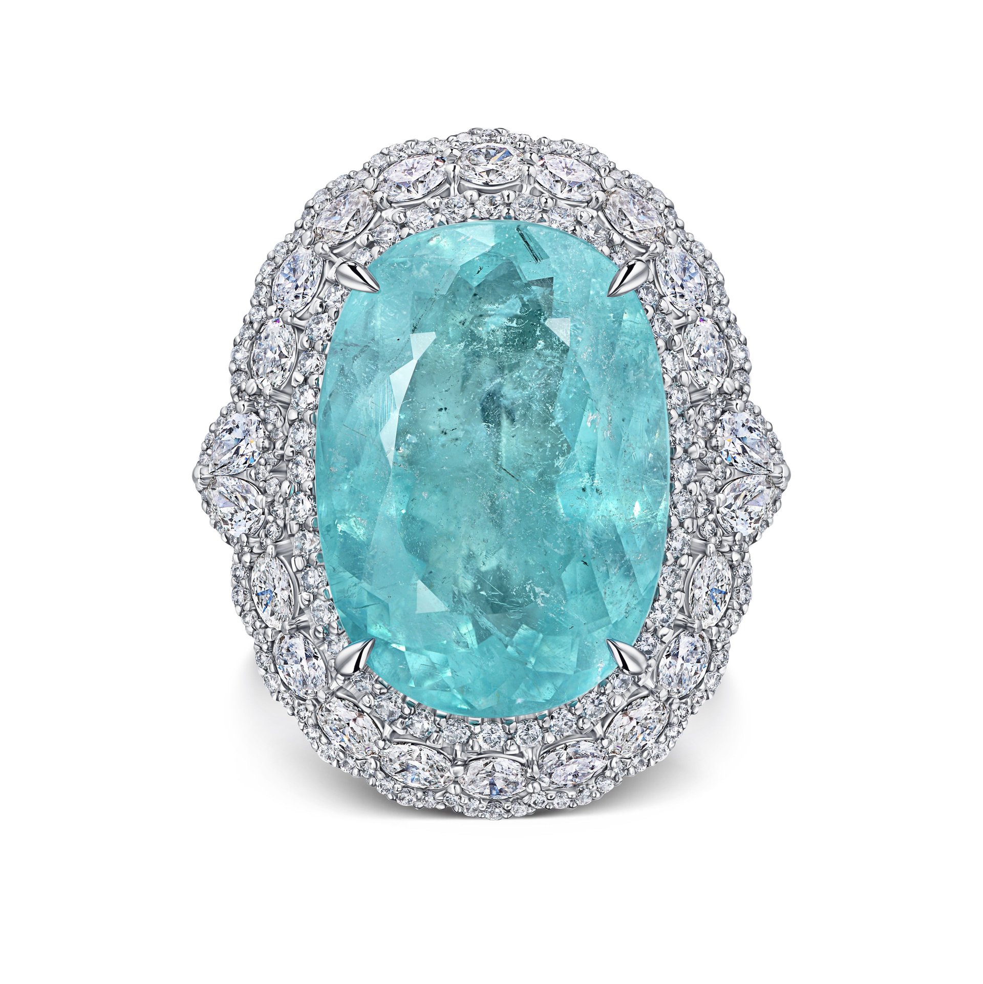 Кольцо с турмалином Параиба 24.64 карата в белом золоте