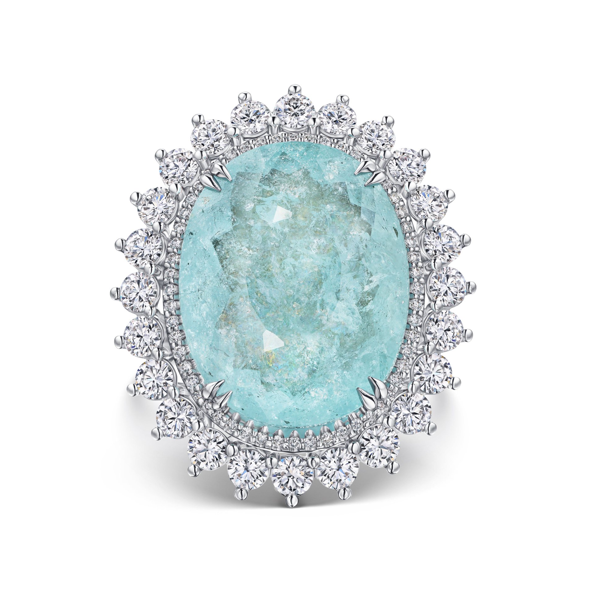 Кольцо с турмалином Параиба 28.04 карата в белом золоте