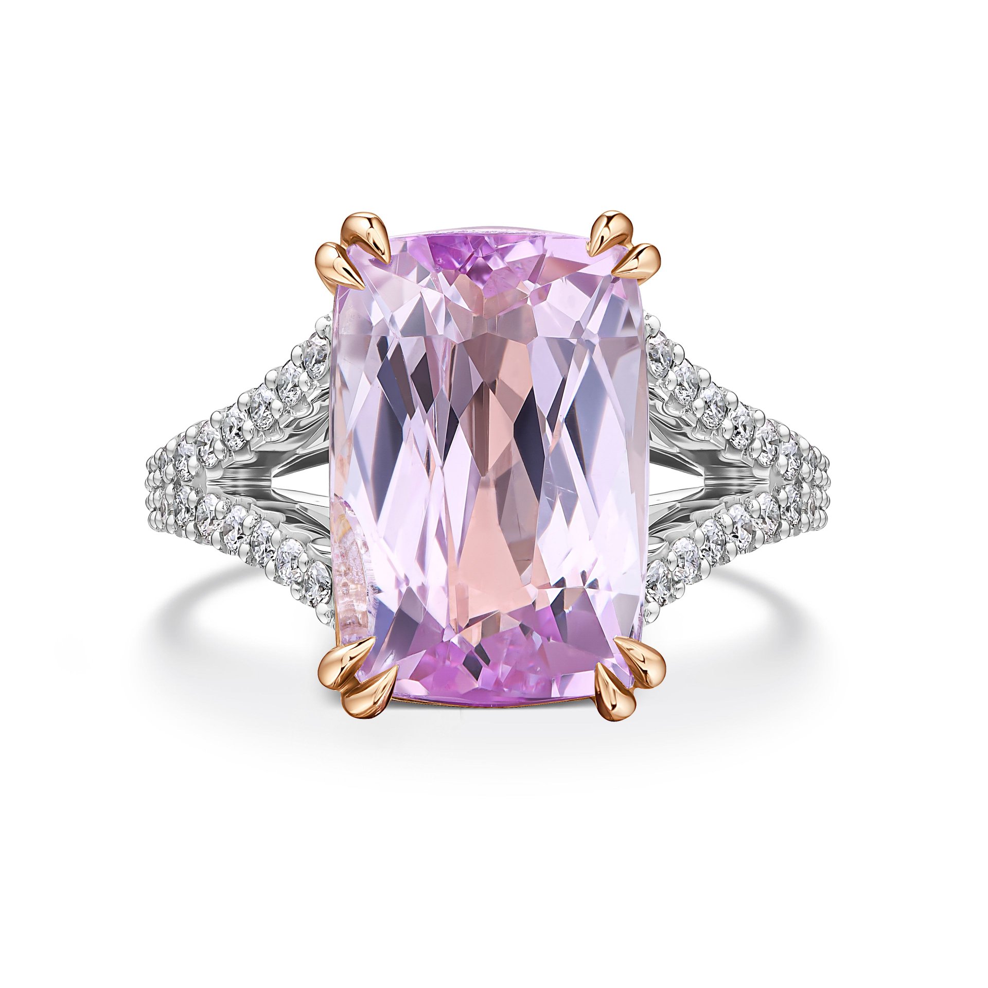 Кольцо с крупным кунцитом 9.45 карат в белом золоте от Parure Atelier