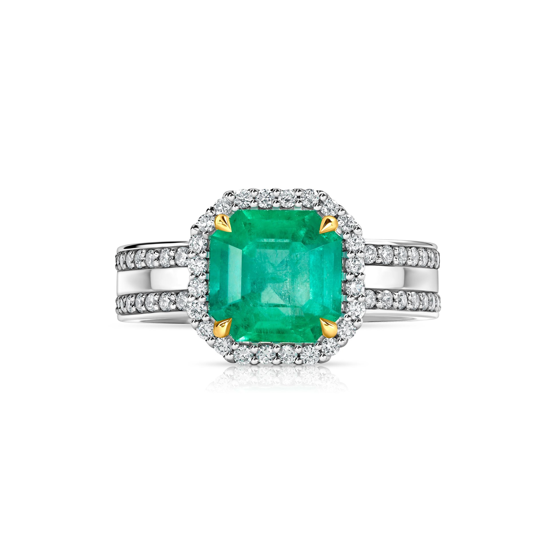 Кольцо с изумрудом 3.08 карат в белом золоте с бриллиантами