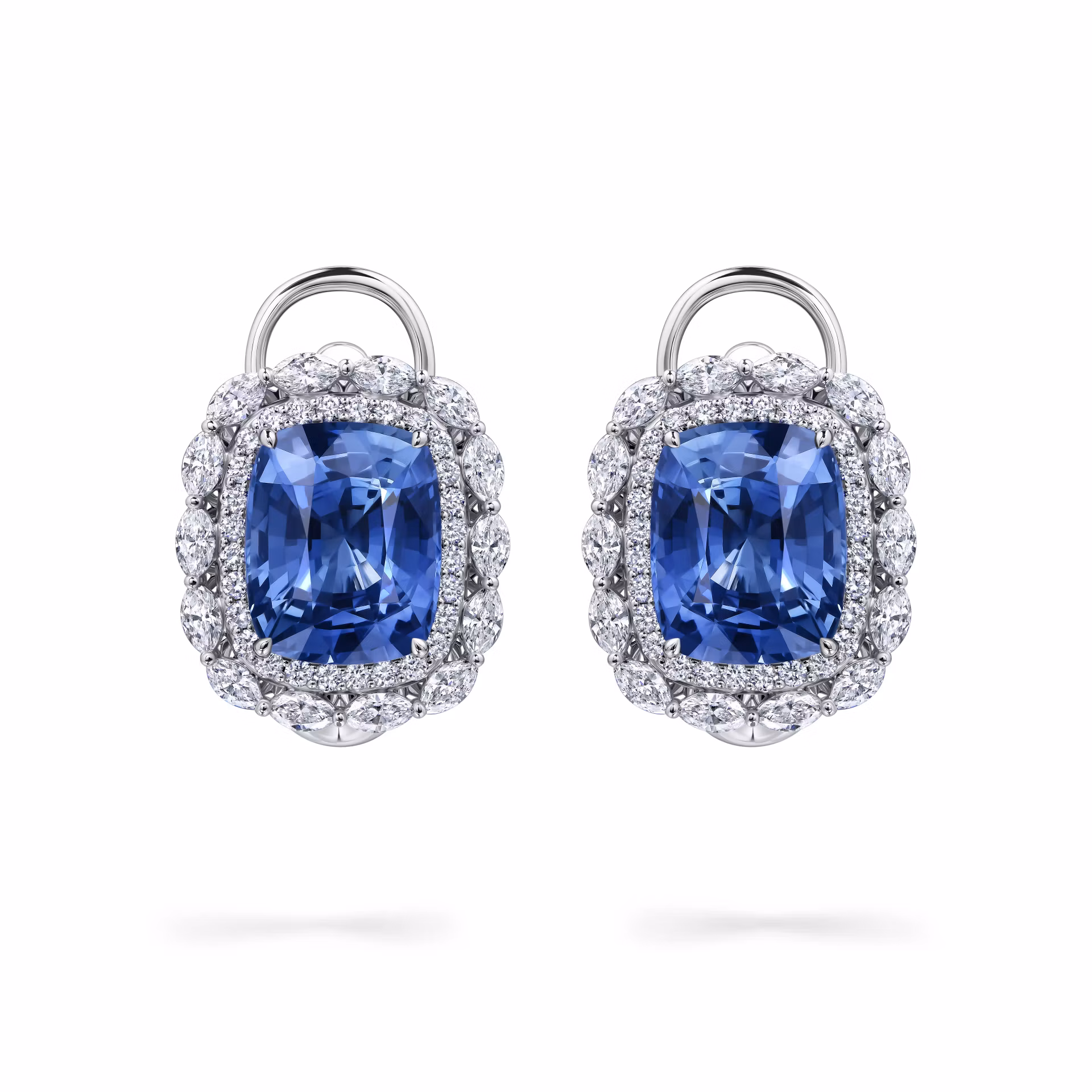 Серьги из белого золота с сапфирами 3.74 и 3.68 карата