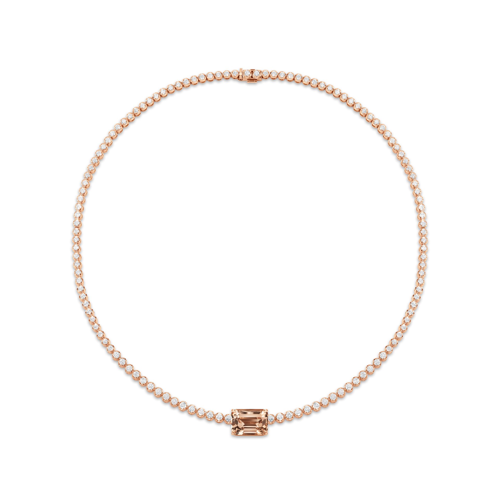 Чокер с морганитом и бриллиантами в розовом золоте, центральный камень морганит