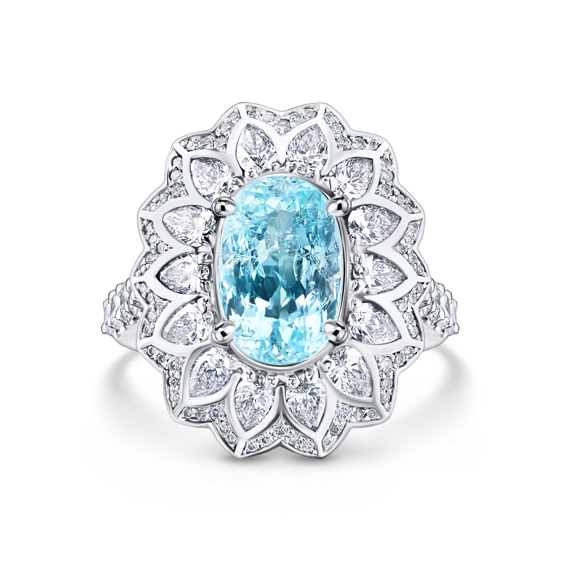 Кольцо из белого золота с турмалином Параиба 2.85 карат