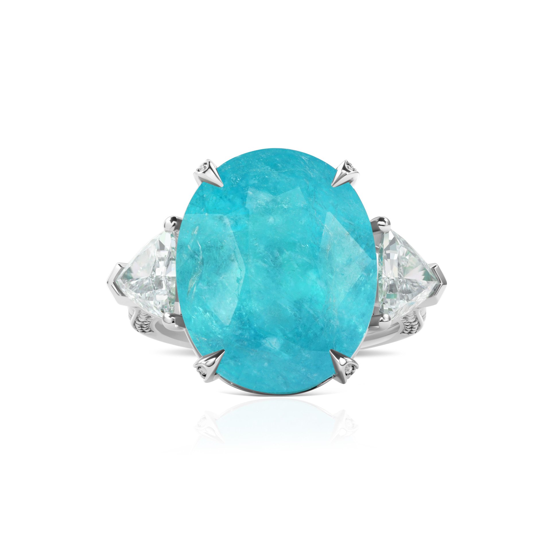 Кольцо Capri с овалом турмалина Параиба 9.84 карат в белом золоте