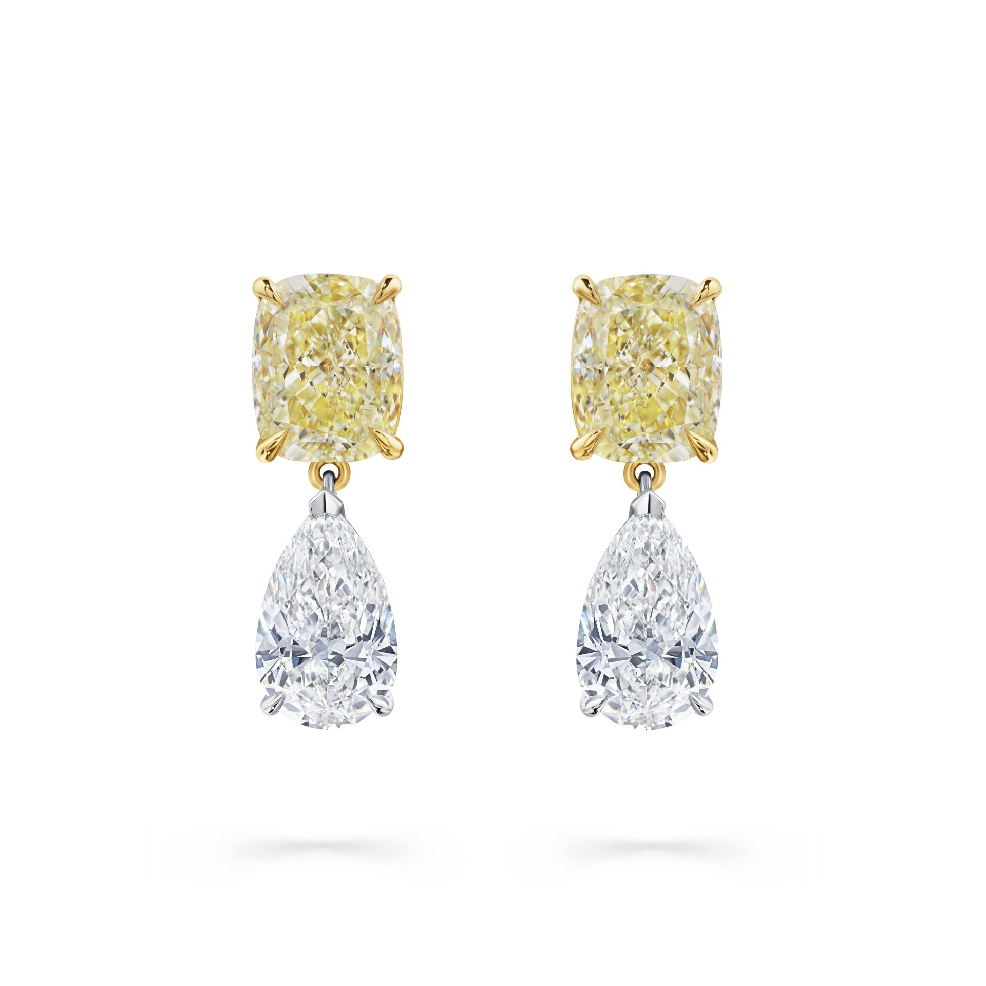 Пусеты из белого золота с желтыми бриллиантами 2.01 карат.