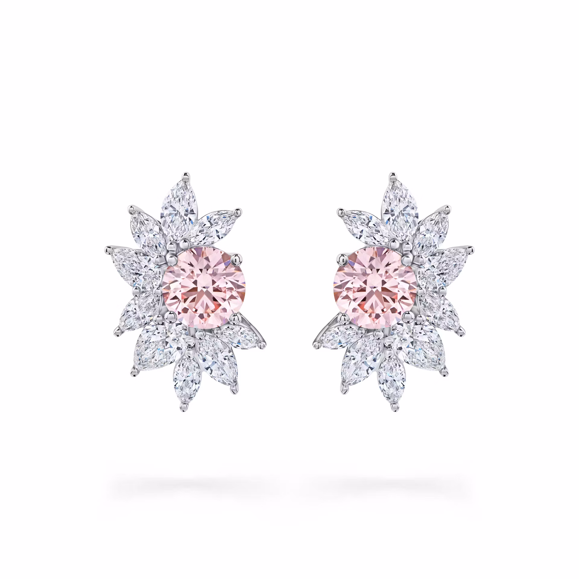 Пусеты с розовыми бриллиантами в белом золоте, 1.48 и 1.50 карат.