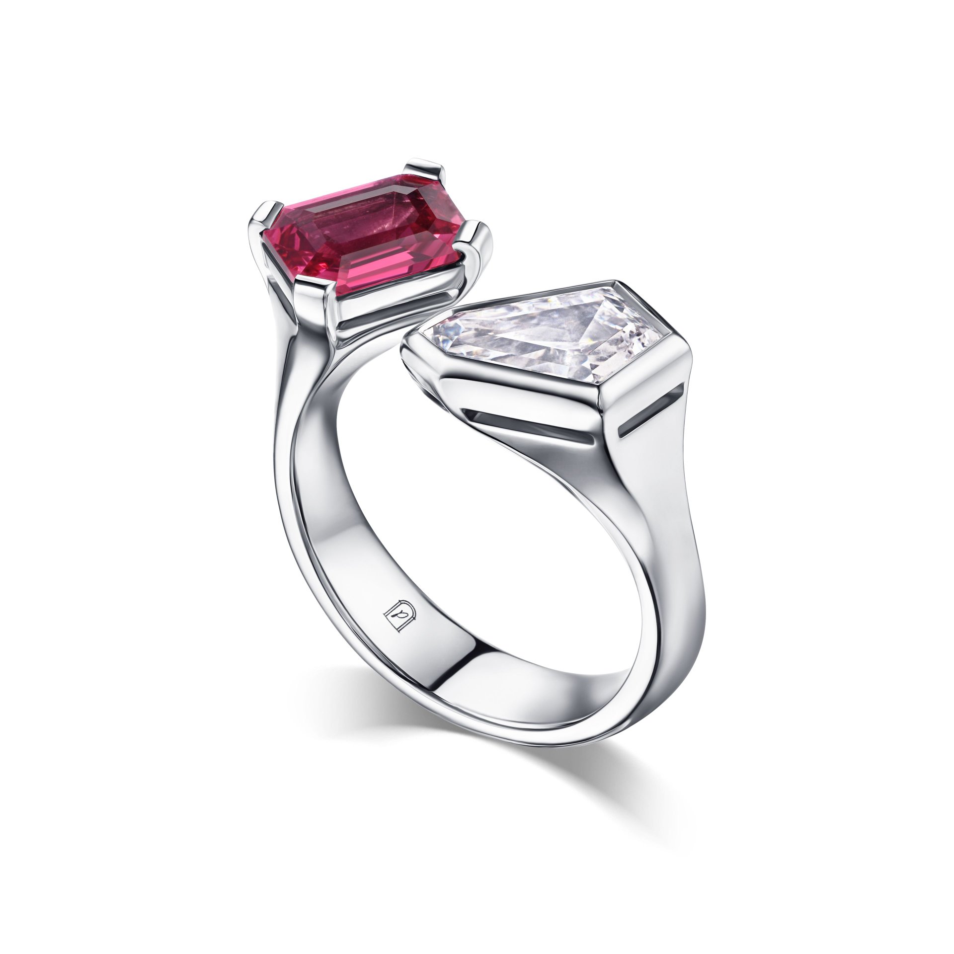 Кольцо Toi et Moi с бриллиантом 2.02 карат и шпинелью в белом золоте