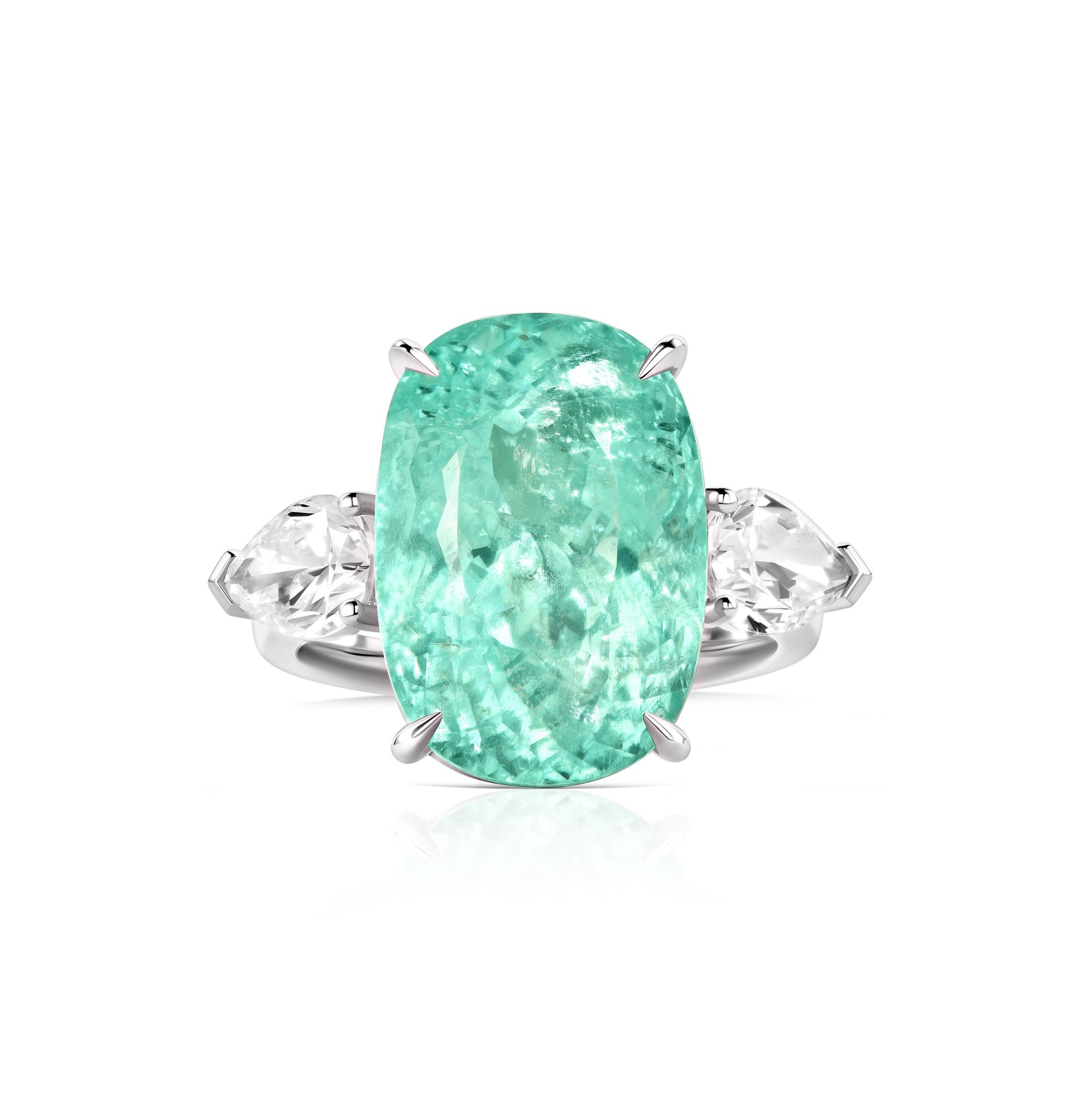 Кольцо Crystal Wave с овальным турмалином Параиба 14.35 карат в белом золоте