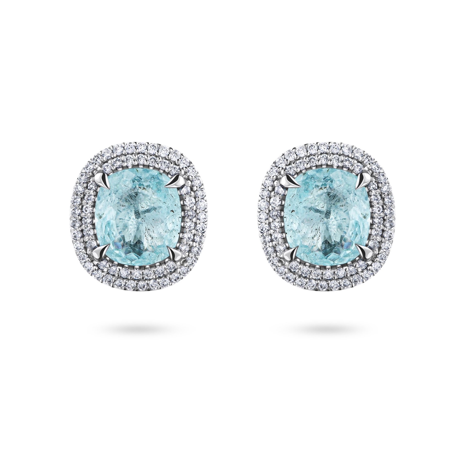 Пусеты из белого золота с турмалинами Параиба 0.76 и 1.07 карата.