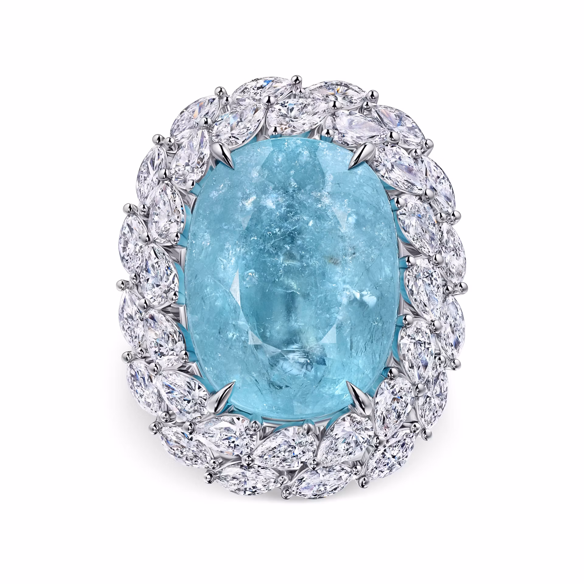 Кольцо из белого золота с турмалином Параиба 26.84 карата