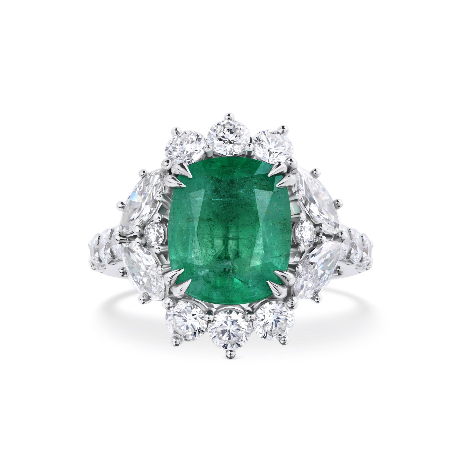 Кольцо из белого золота с изумрудом 3.16 карат и бриллиантами