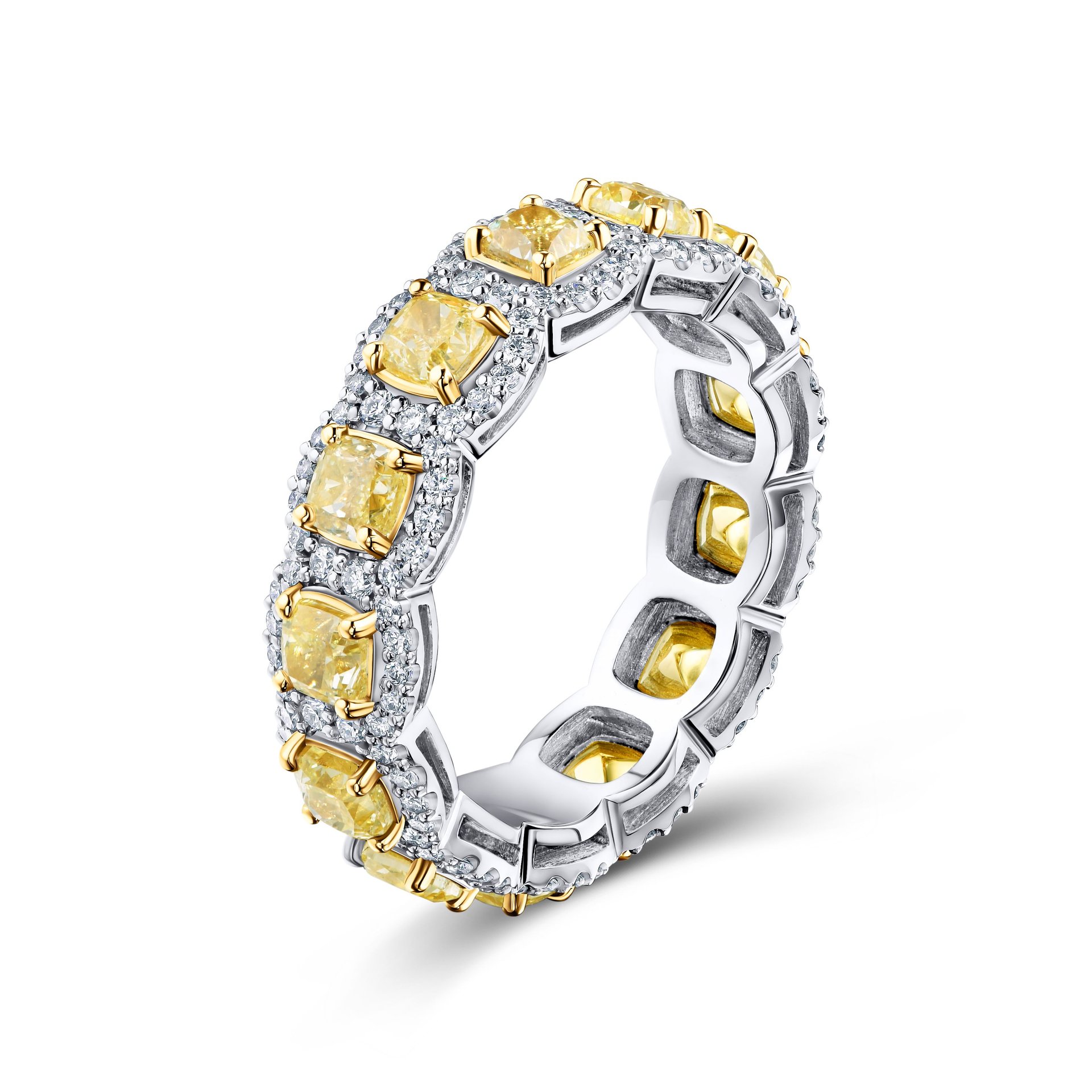 Кольцо-дорожка из белого золота с желтыми бриллиантами 2.732 карата