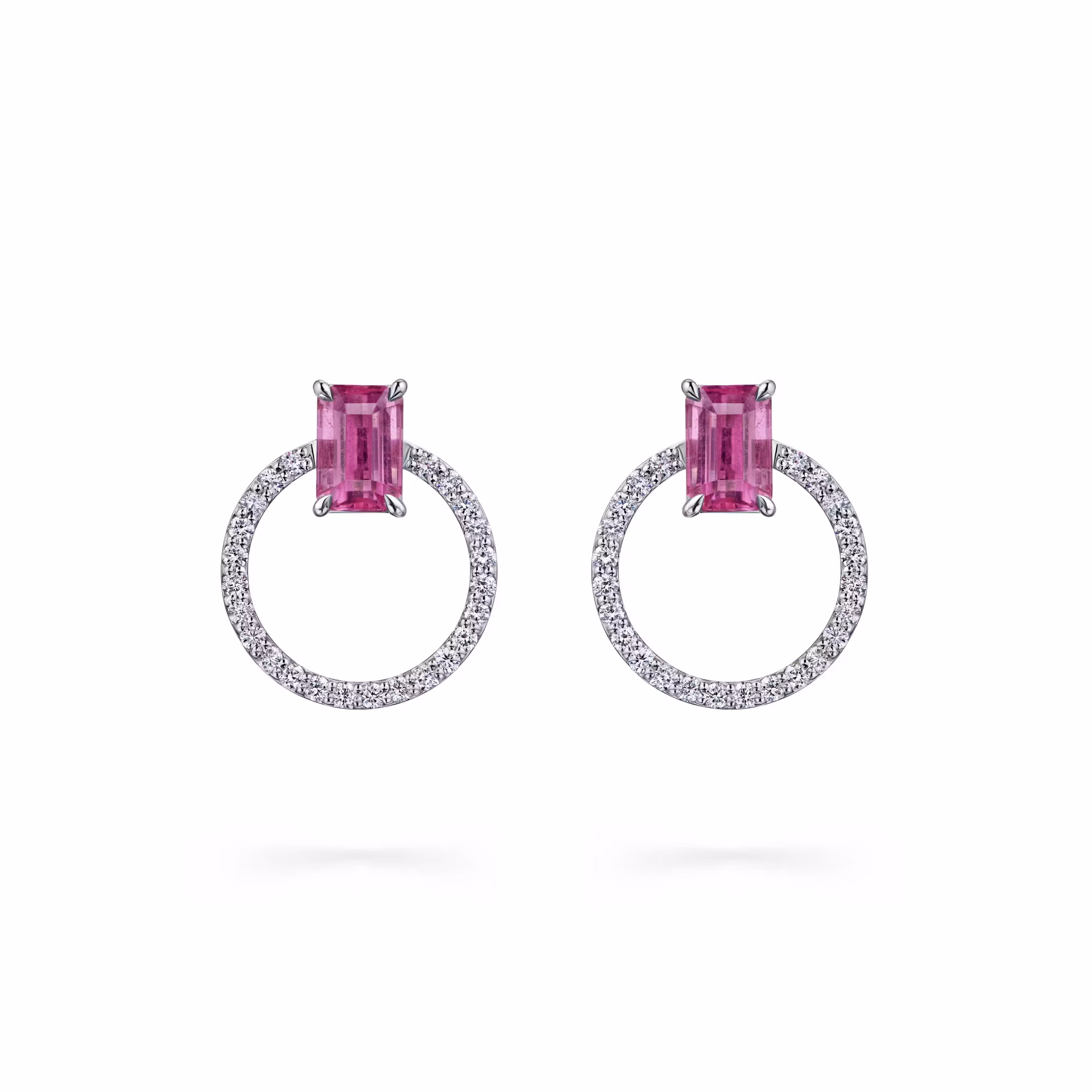 Серьги с турмалинами "октагон" 1.42 кт Vivid Pink и 1.29 кт Vivid Pink Бразилия GFCO