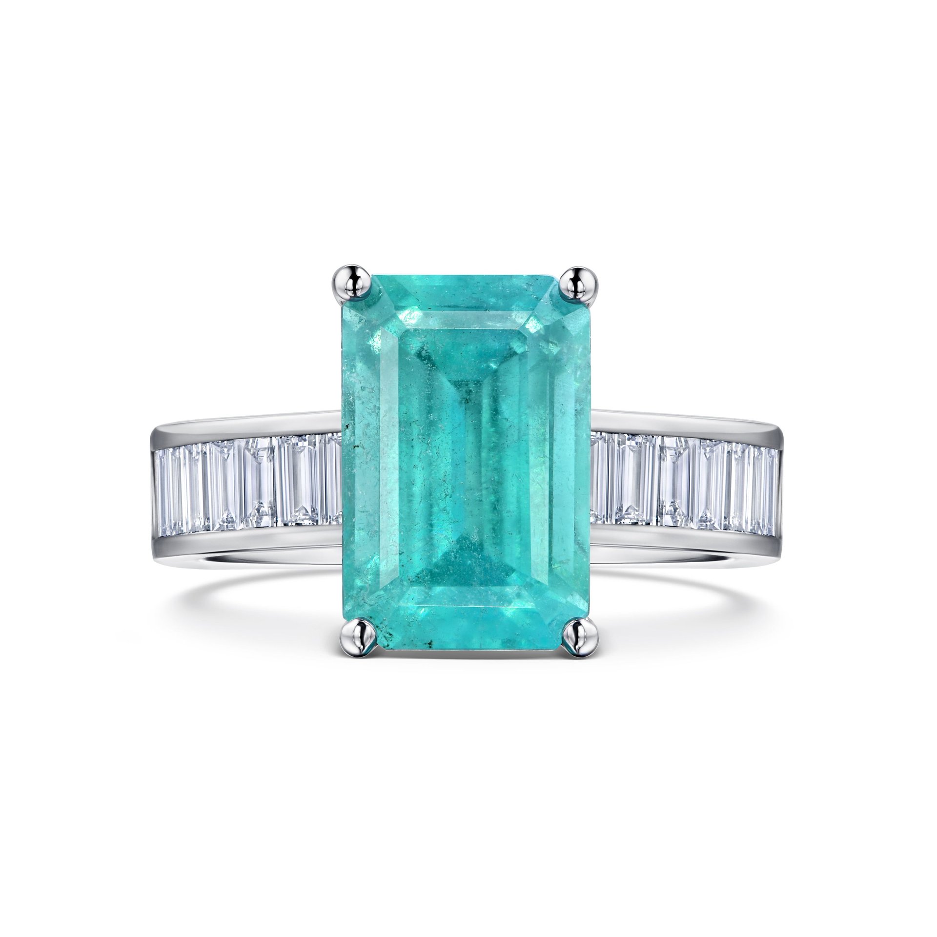 Кольцо из белого золота с турмалином Параиба 3.36 карат