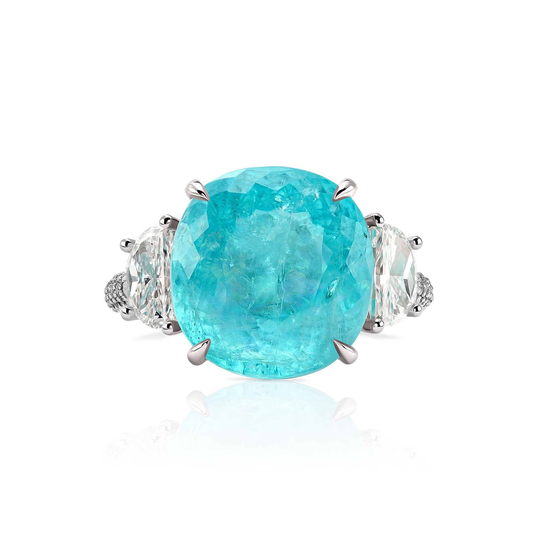 Кольцо из белого золота с турмалином Параиба 9.57 карат