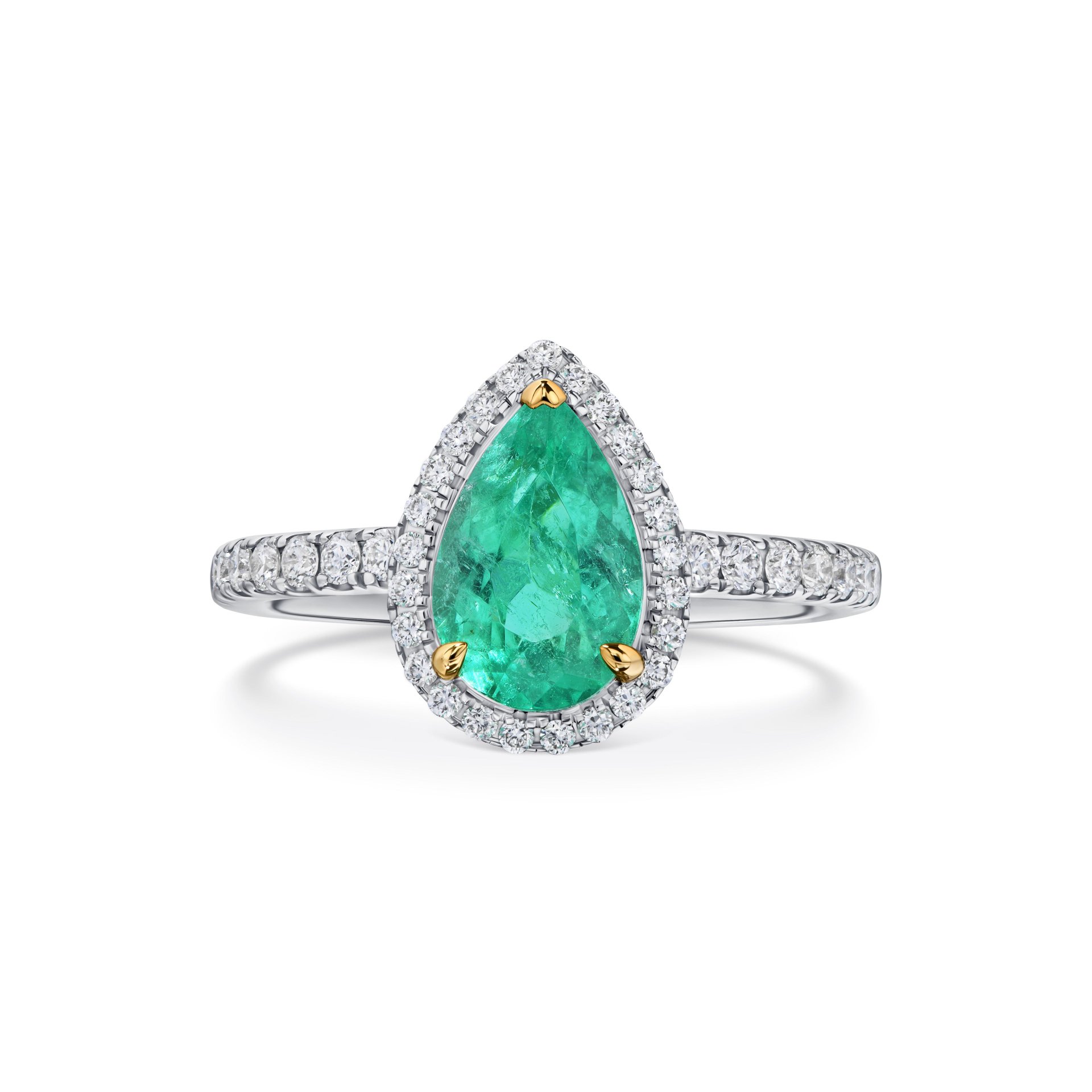 Кольцо с изумрудом 1.24 карат и бриллиантами в белом золоте