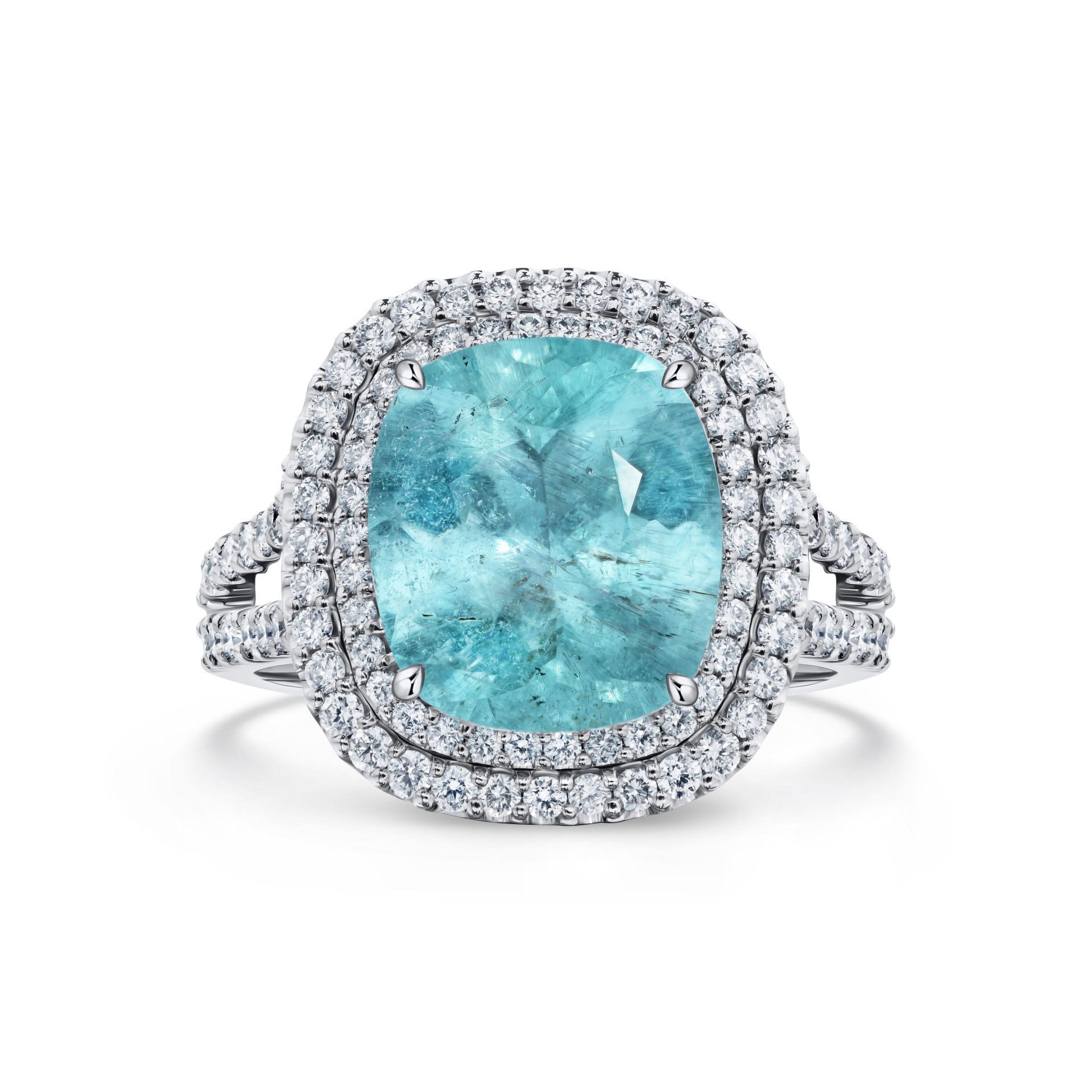 Кольцо с турмалином Параиба 3.48 карат в белом золоте