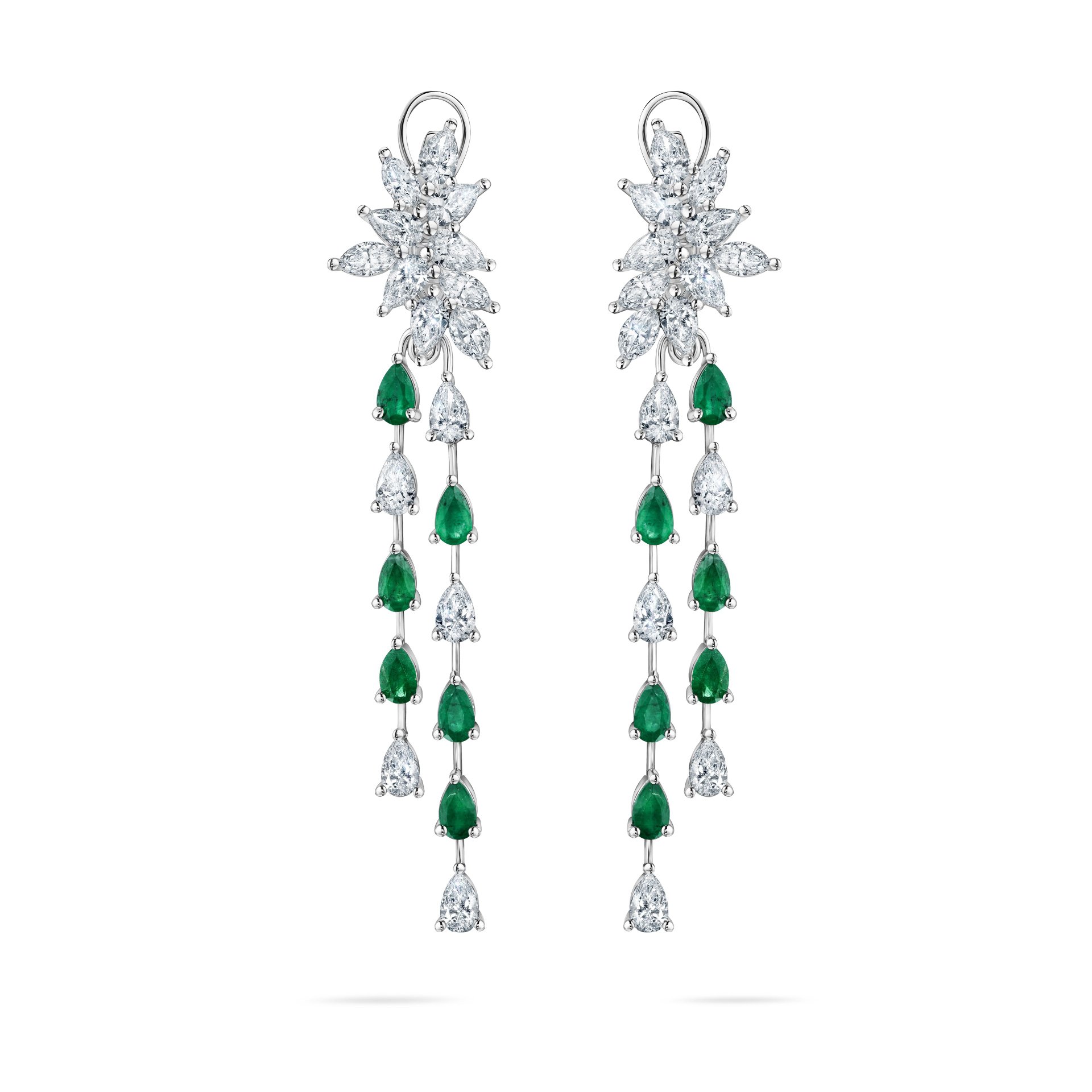 Серьги из белого золота с изумрудами 2.328 карат и бриллиантами 4.996 карат