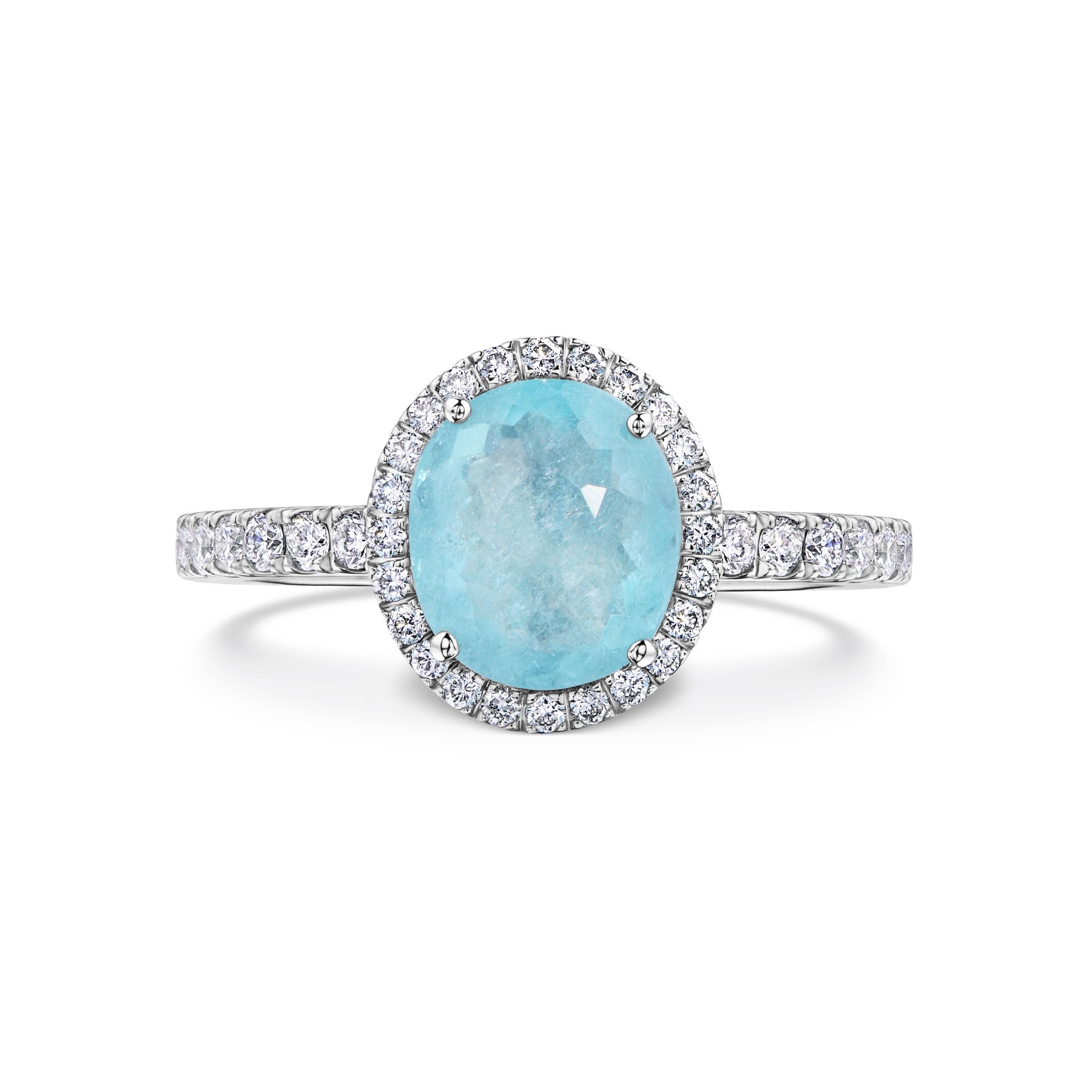 Кольцо из белого золота с турмалином Параиба 1.47 карат