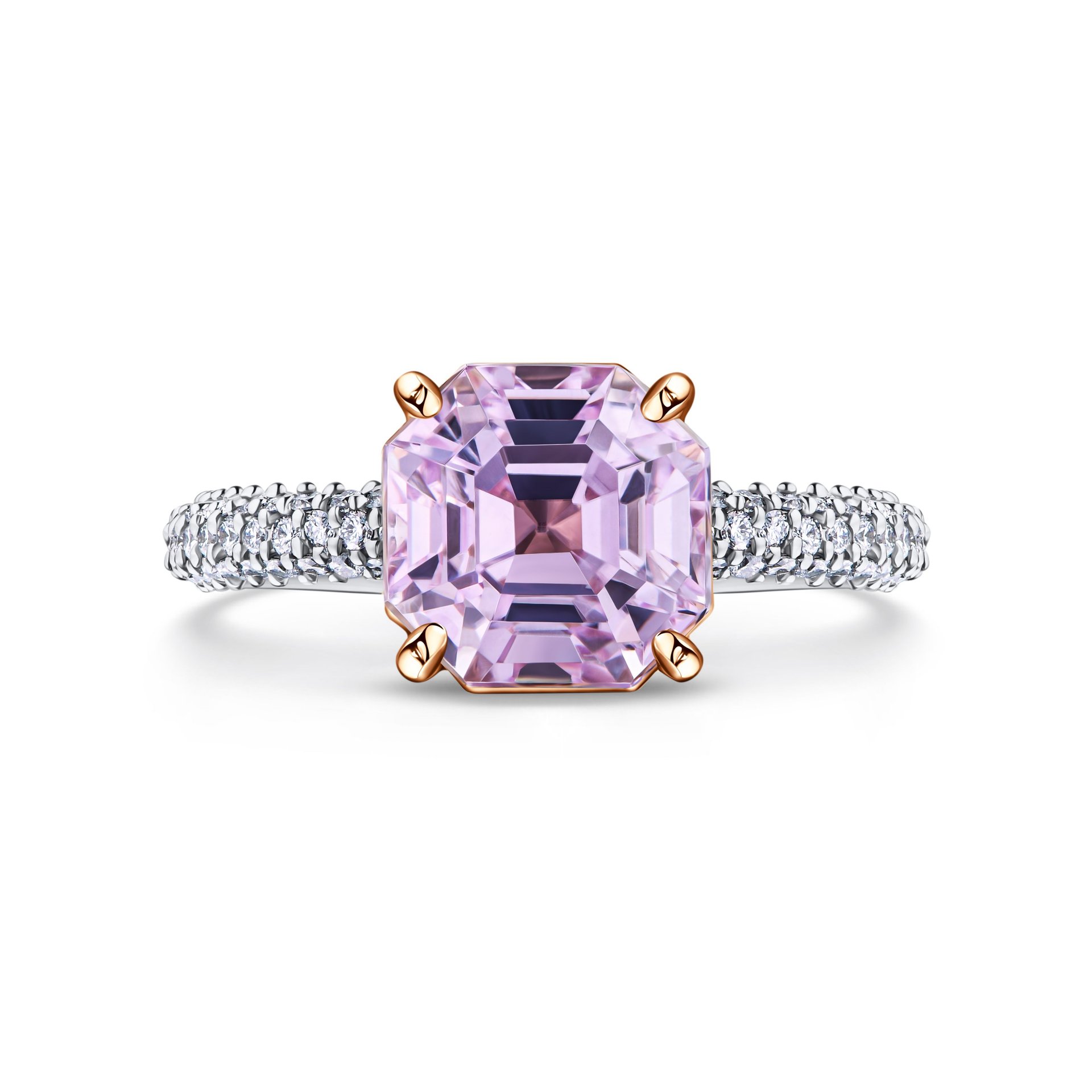 Кольцо с кунцитом 3.88 карат в белом золоте, изящный дизайн Parure Atelier