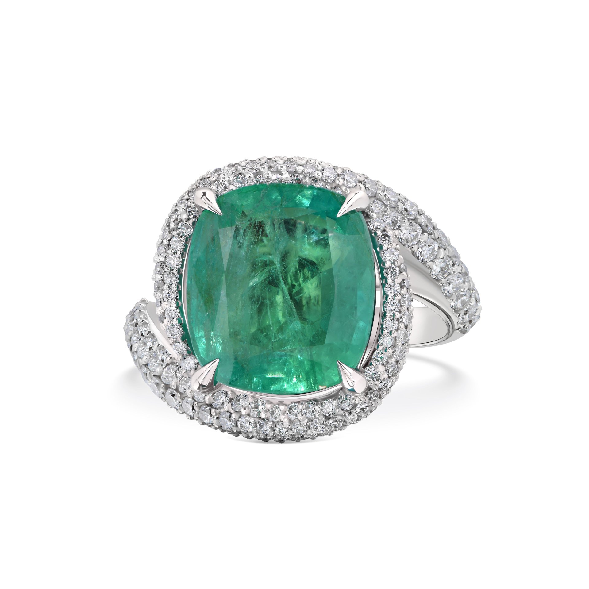 Кольцо с изумрудом 5,5 карат и бриллиантами в белом золоте