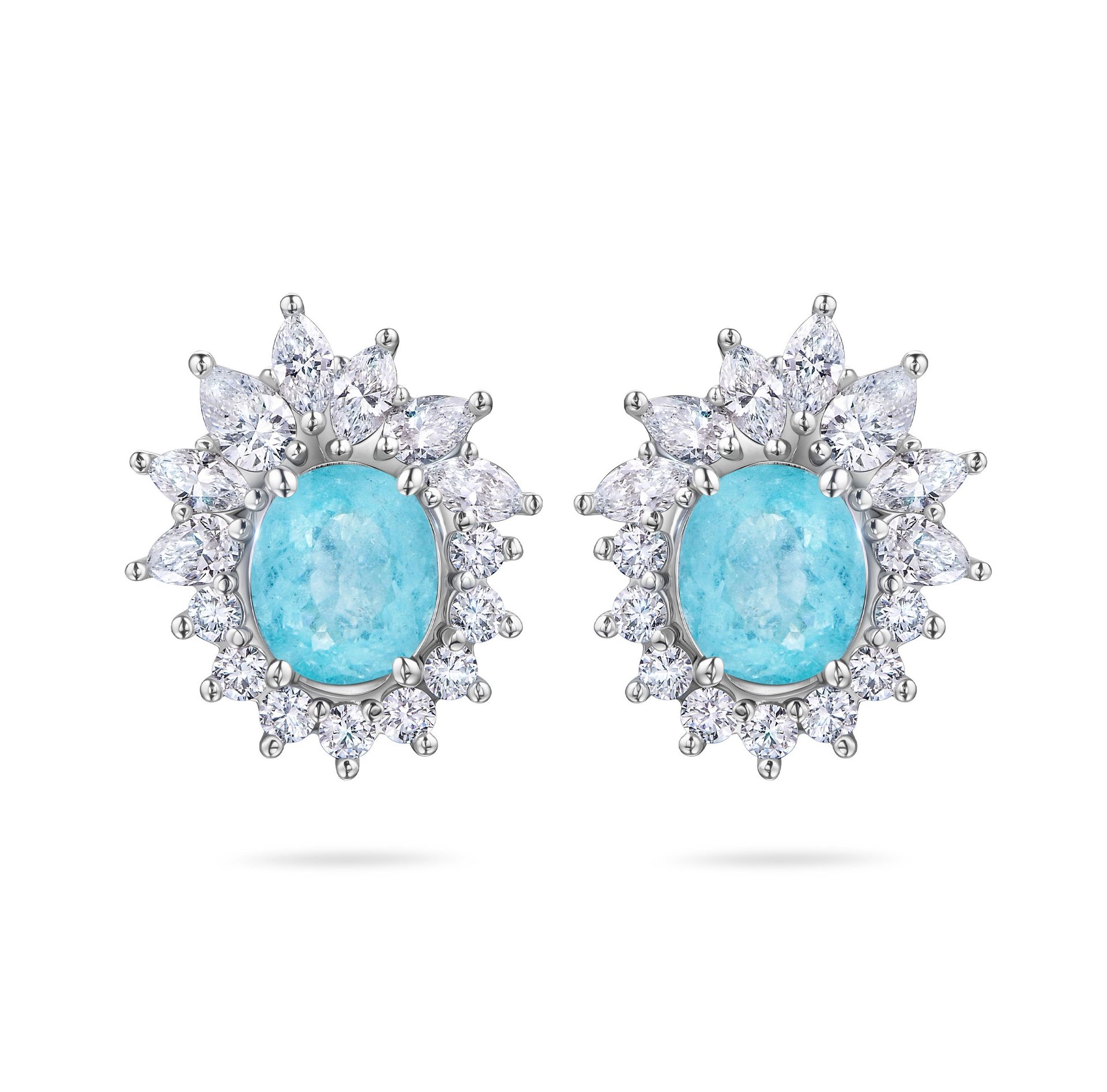 Пусеты из белого золота с турмалинами Параиба 0.93 и 0.95 карата