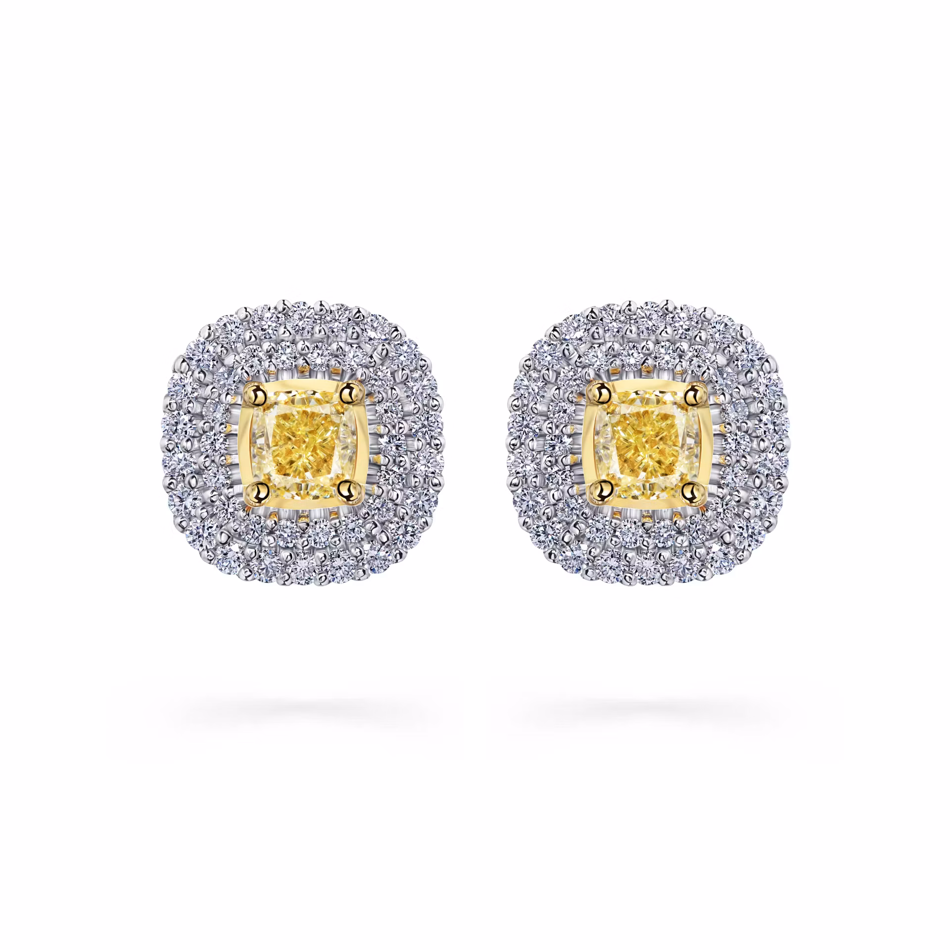 Пусеты из белого золота с желтыми бриллиантами 0.835 карат