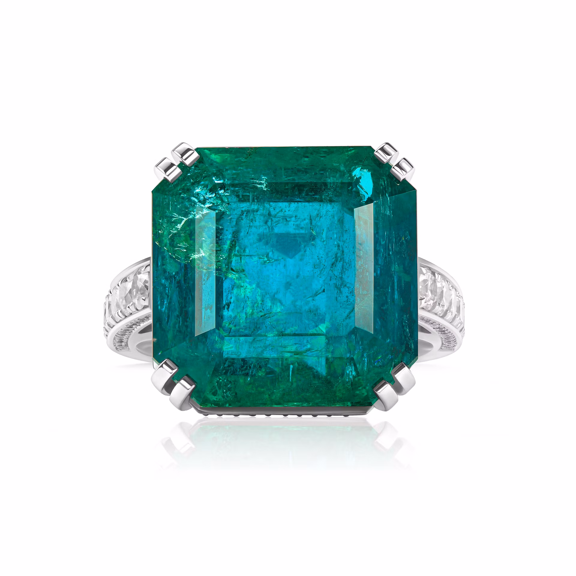 Кольцо Tropical Symphony с изумрудом 19.02 карат в белом золоте