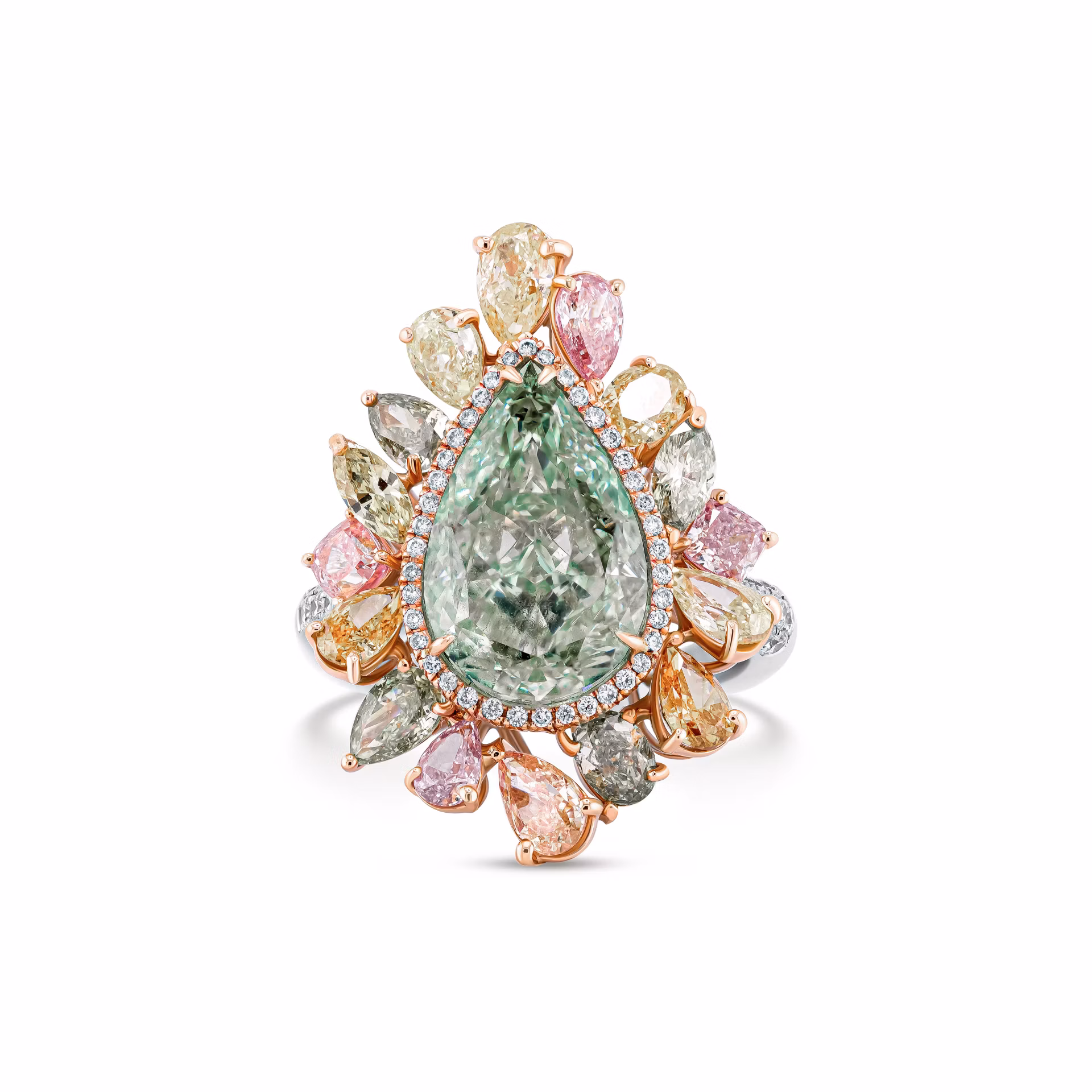 Кольцо-трансформер с зеленым бриллиантом 6.03 карат из белого золота