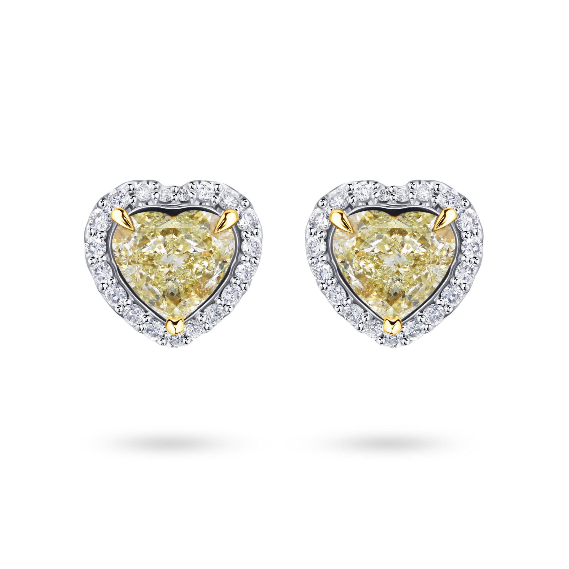 Пусеты из белого золота с желтыми бриллиантами 1.51 и 1.52 карат