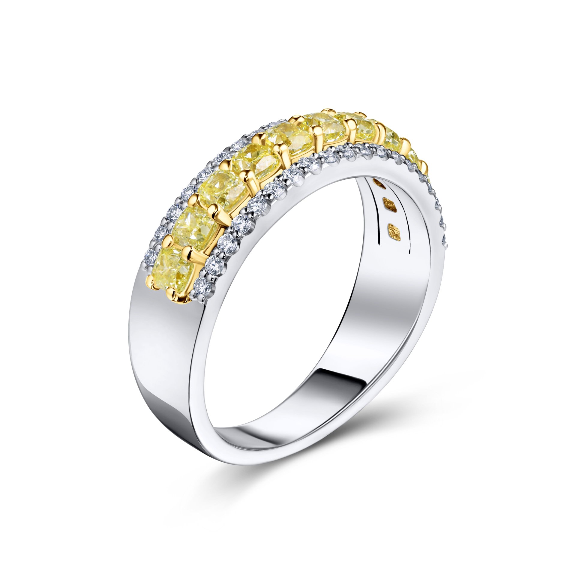 Кольцо-дорожка с желтым бриллиантом 1.066 карат в белом золоте