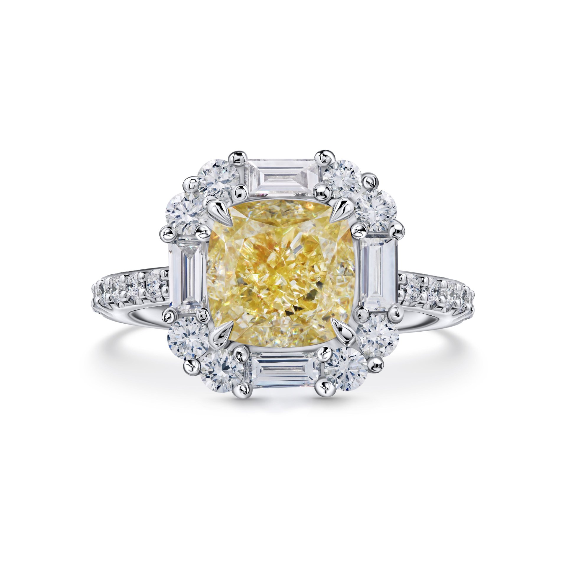 Кольцо с жёлтым бриллиантом 3.01 карат в белом золоте