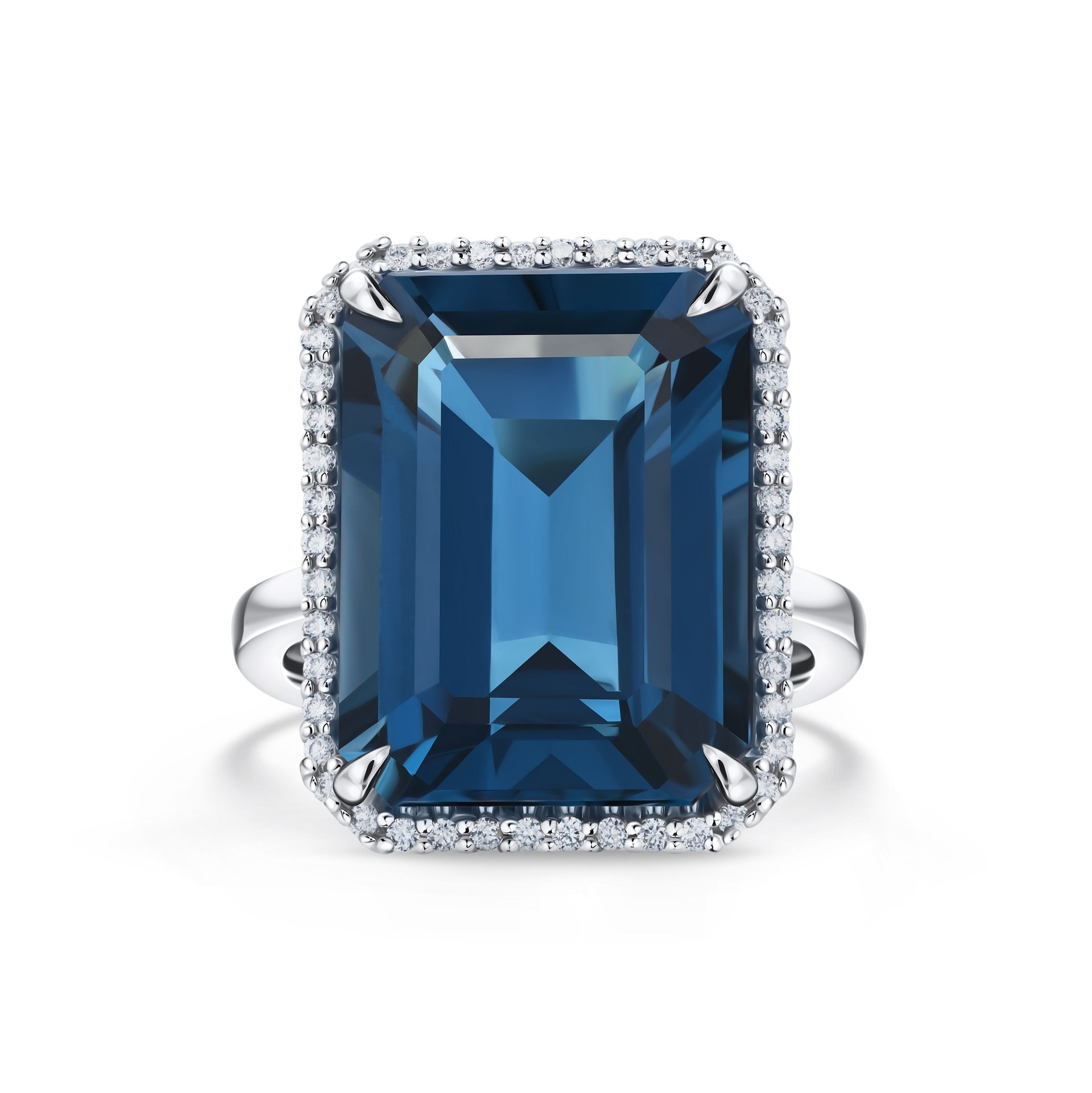 Кольцо с крупным топазом 13.78 карат в белом золоте