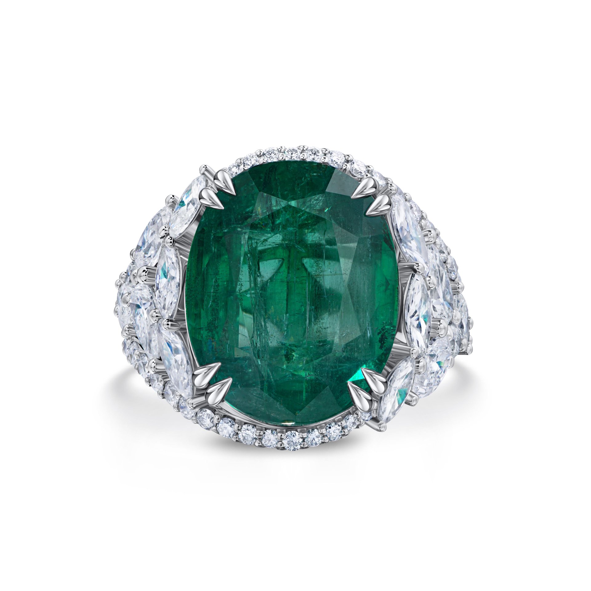 Кольцо с крупным изумрудом 14.95 карат в белом золоте