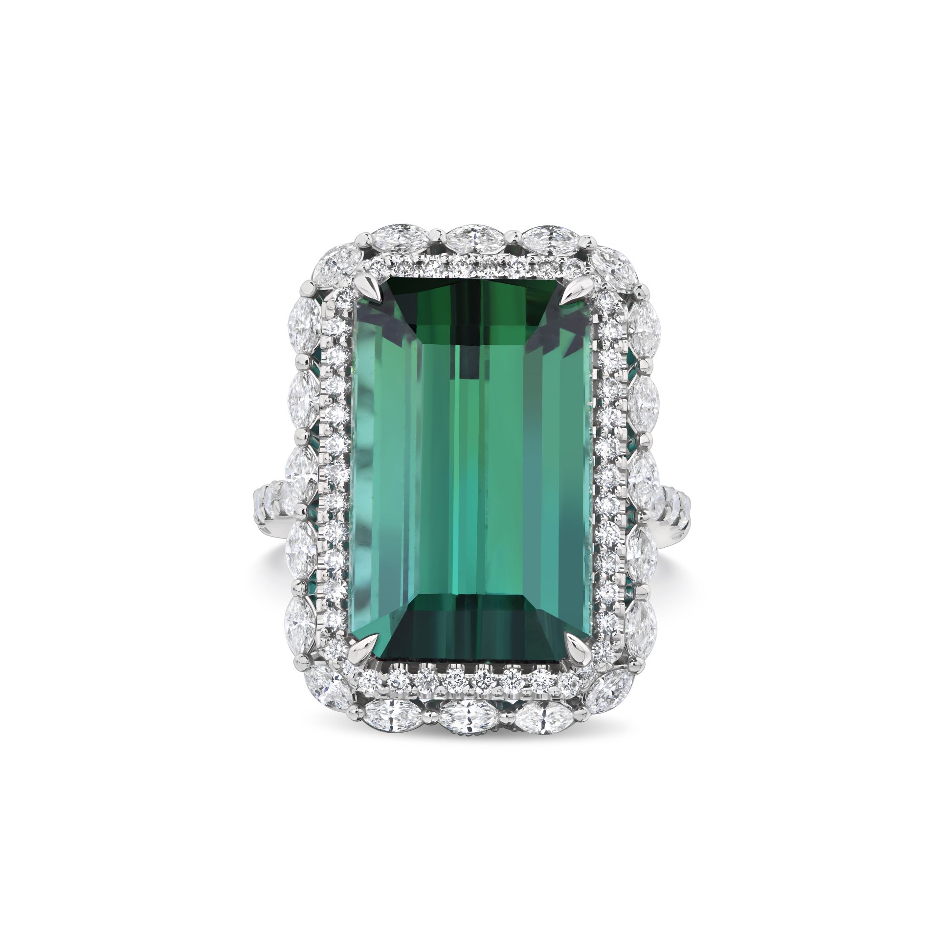 Кольцо с индиголитом 13.33 карат и бриллиантами в белом золоте Parure Atelier