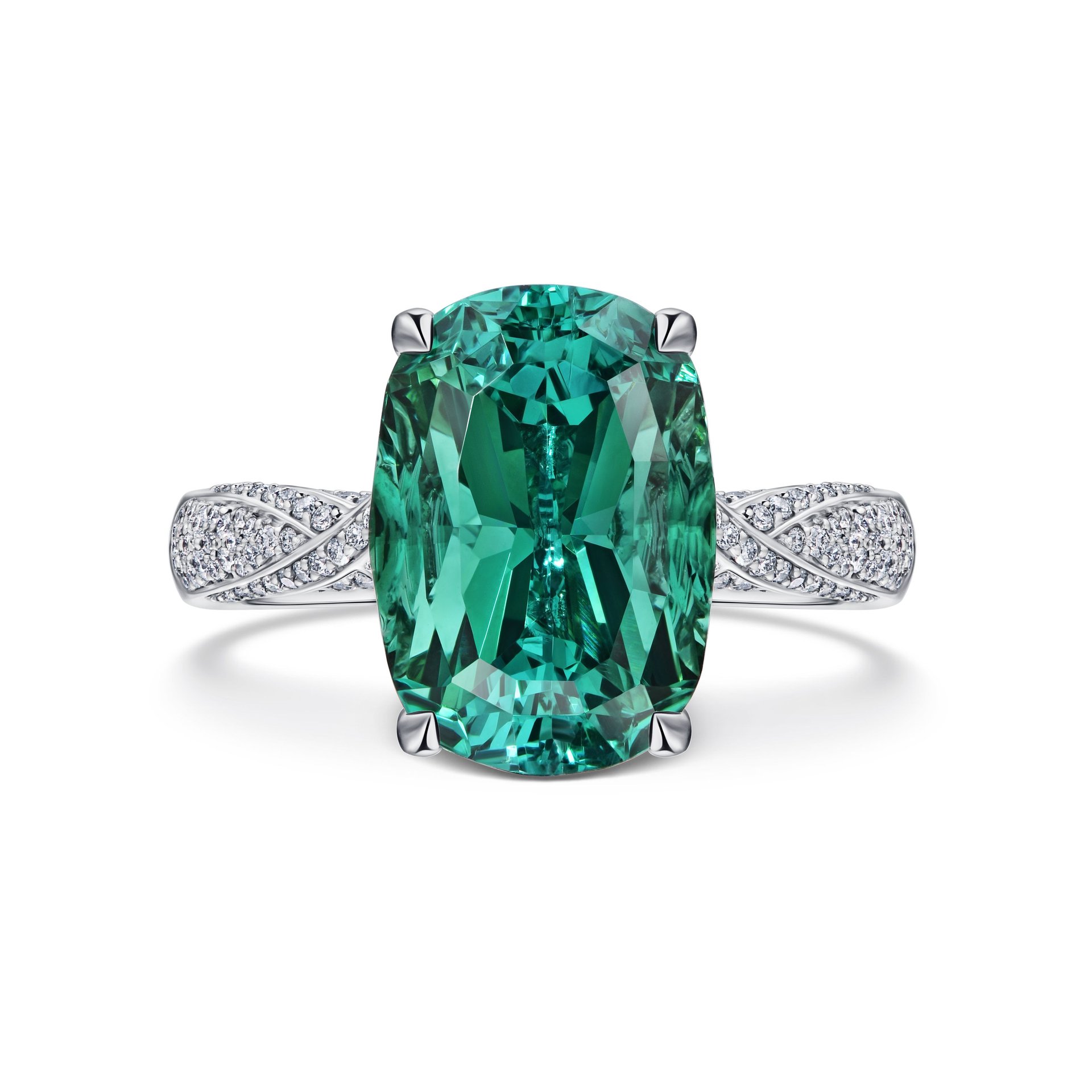 Кольцо из белого золота с турмалином 5.92 карата крупным камнем