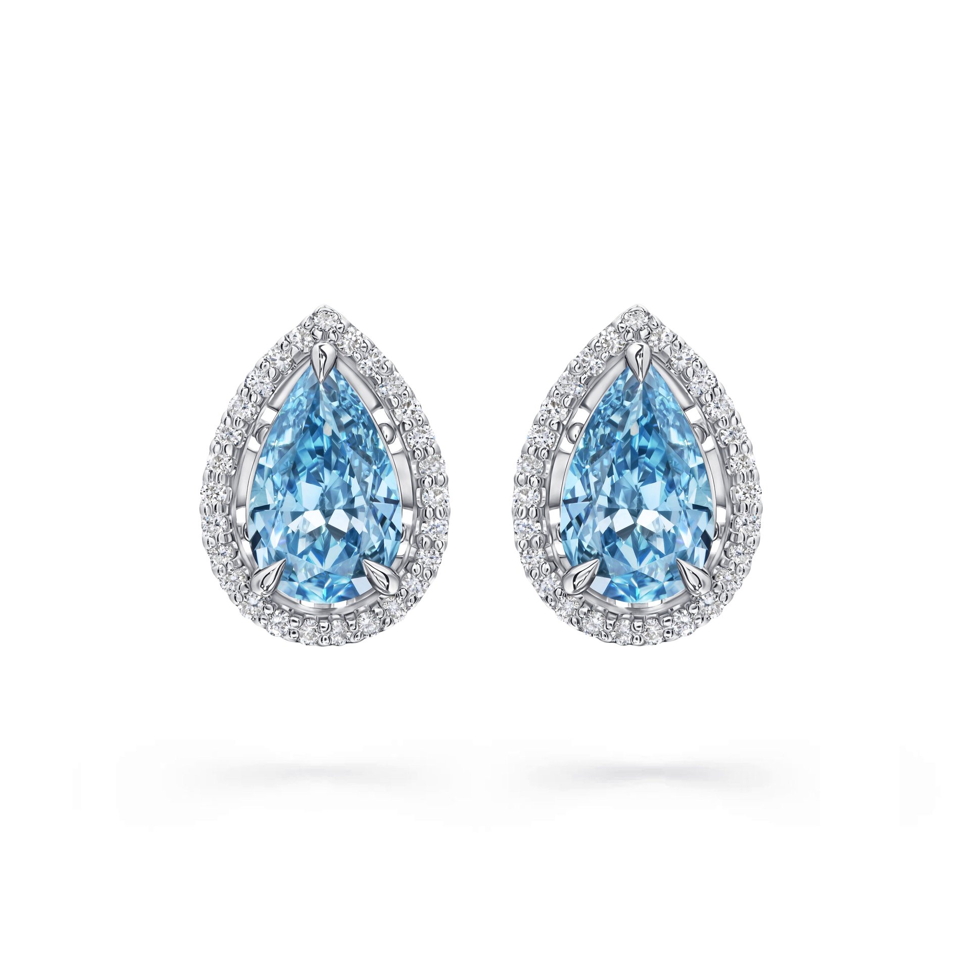 Пусеты из белого золота с голубыми бриллиантами 1.08 и 1.16 карат.