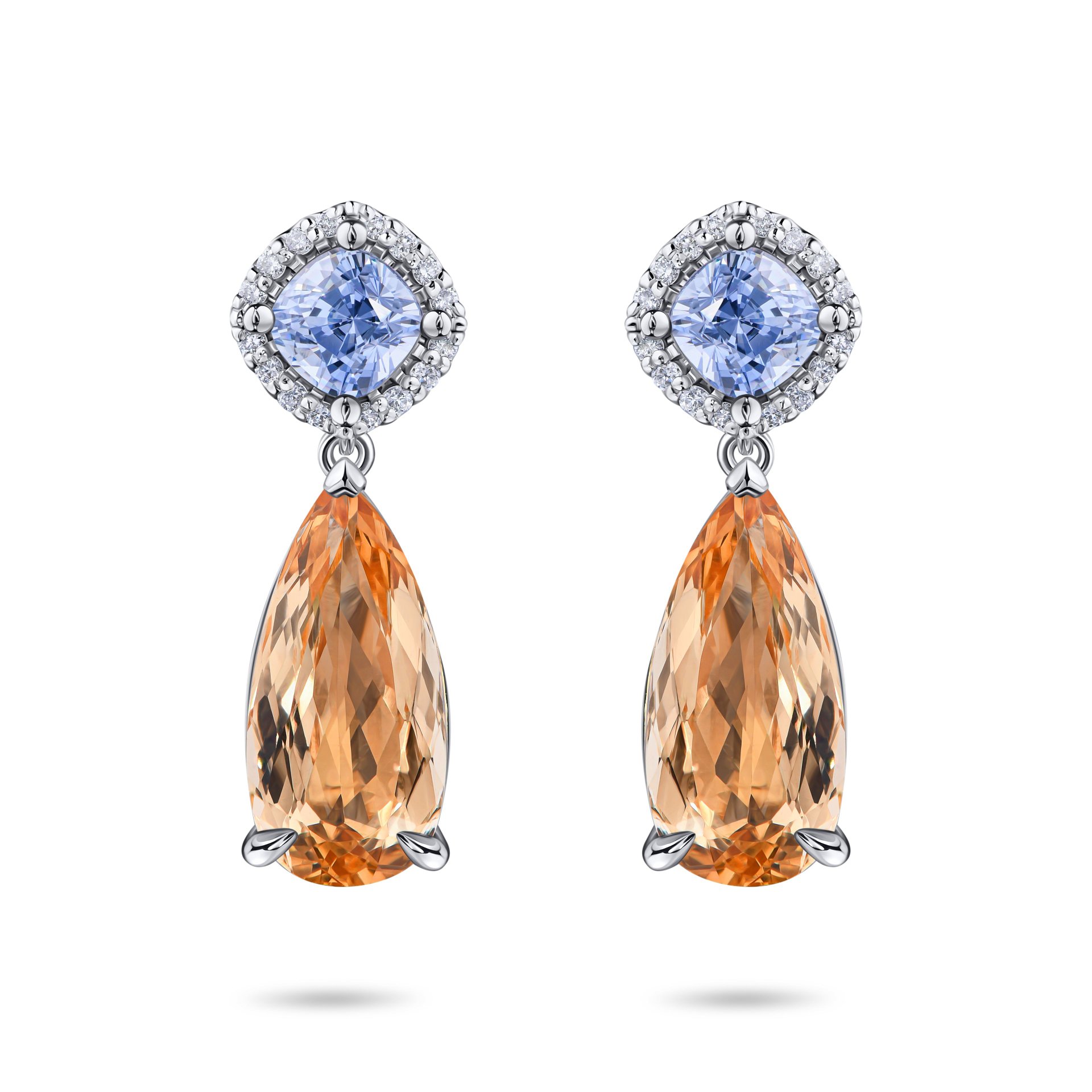 Пусеты из белого золота с топазами 2.80 и 2.65 карата