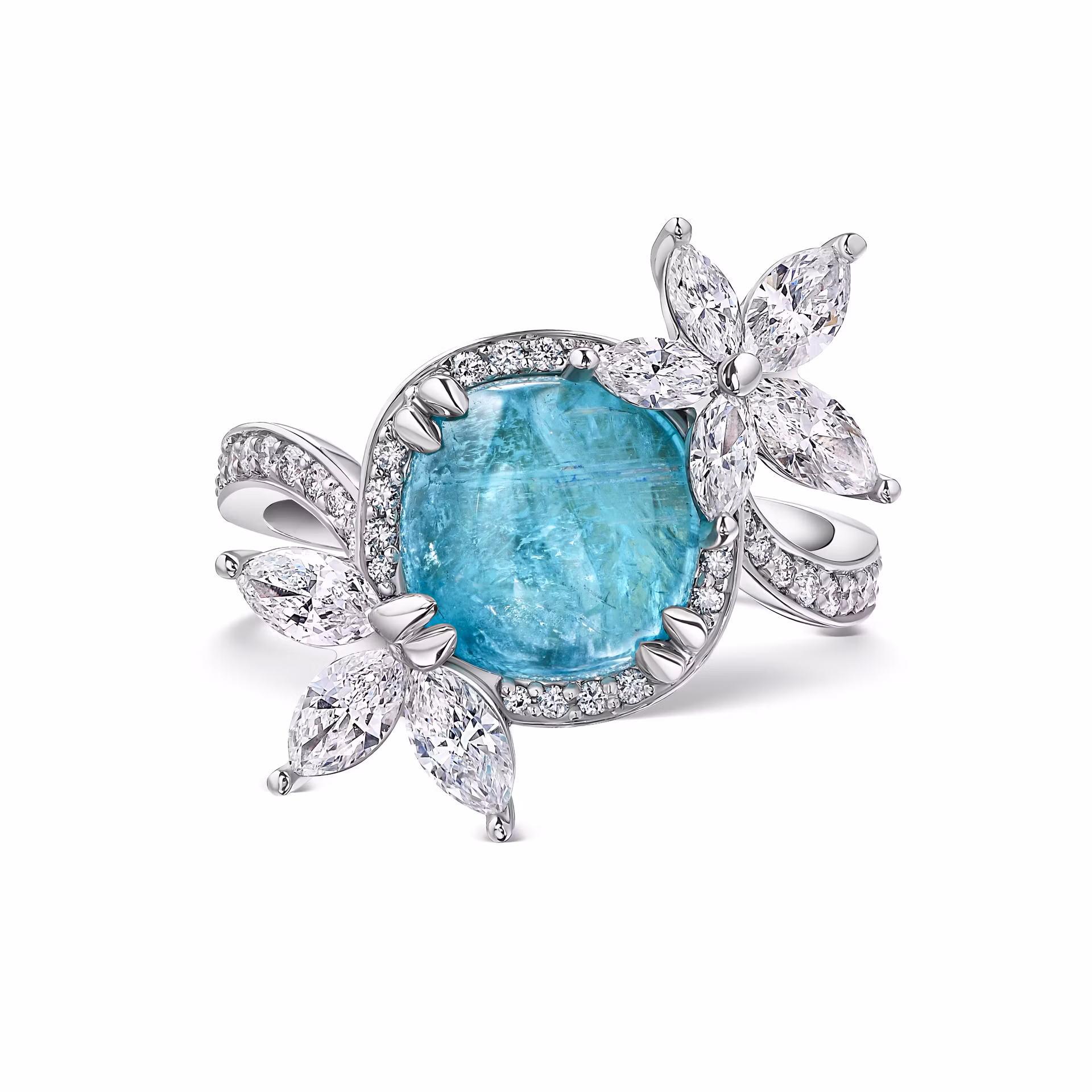 Кольцо из белого золота с турмалином Параиба 3.54 карата