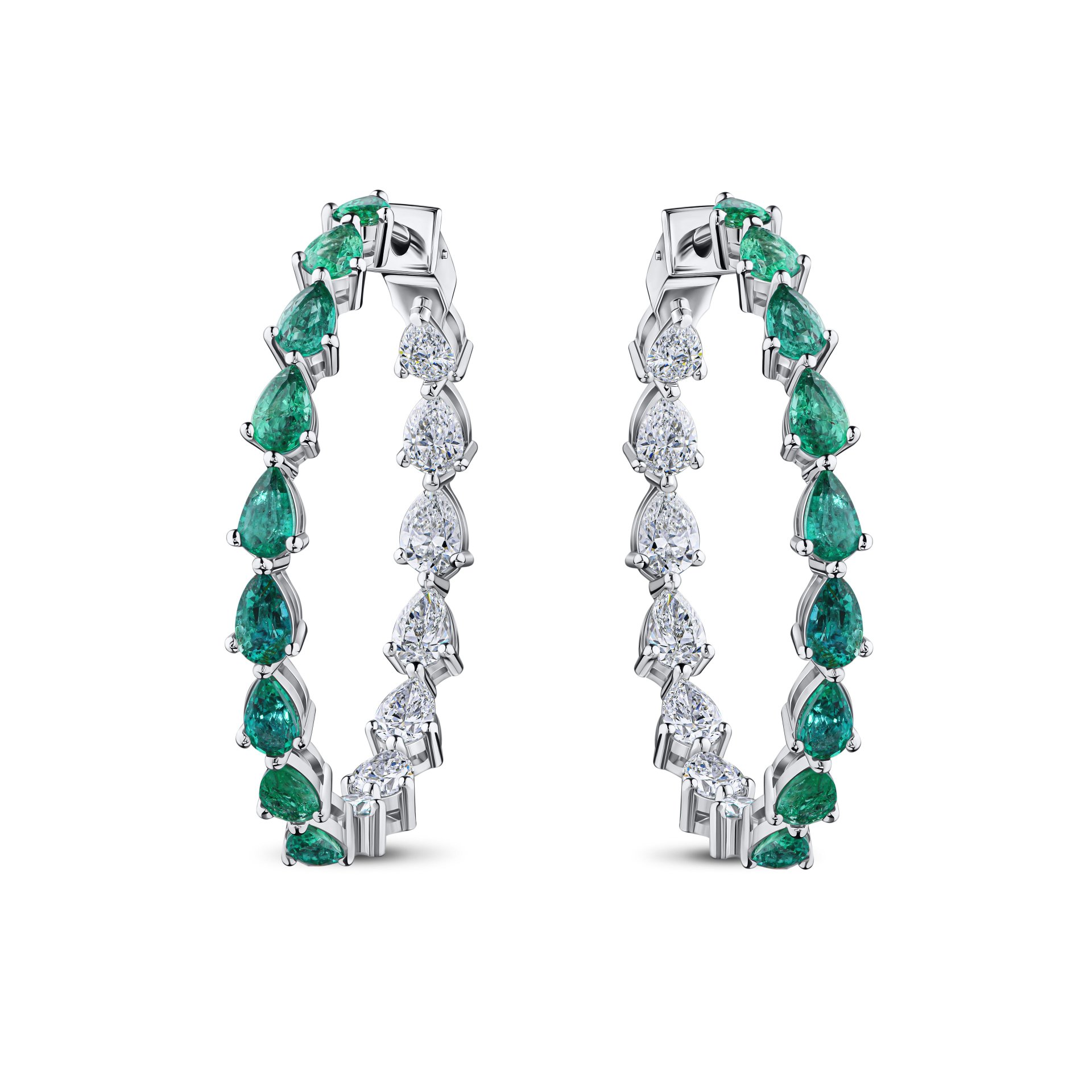 Серьги-конго из белого золота с изумрудами 3.212 карат и бриллиантами 2.77 карат
