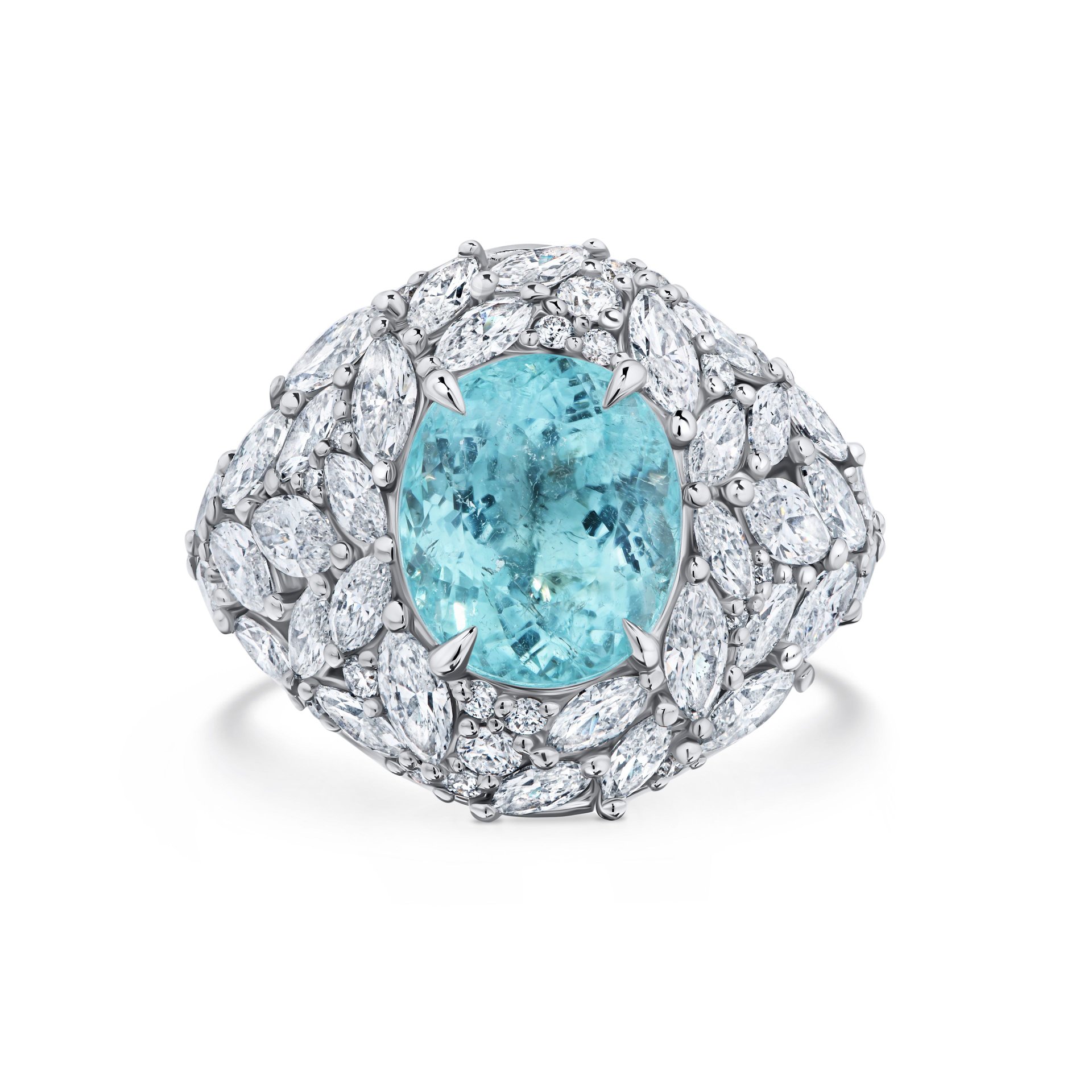 Кольцо из белого золота с турмалином Параиба 4.14 карата